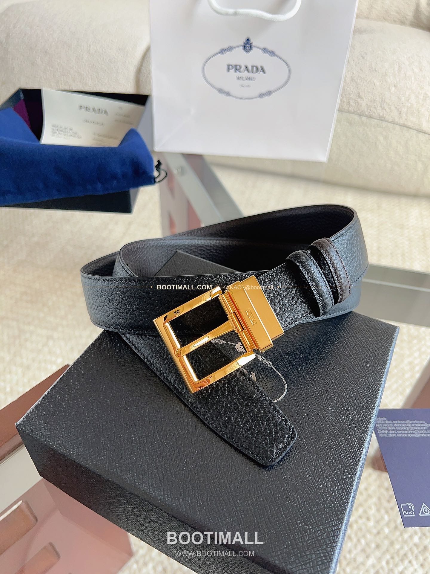 프라다 카프스킨 핀버클 리버서블 블랙 브라운 벨트 Prada Calfskin Pin Buckle Reversible Black Brown Belt 3.5cm 6