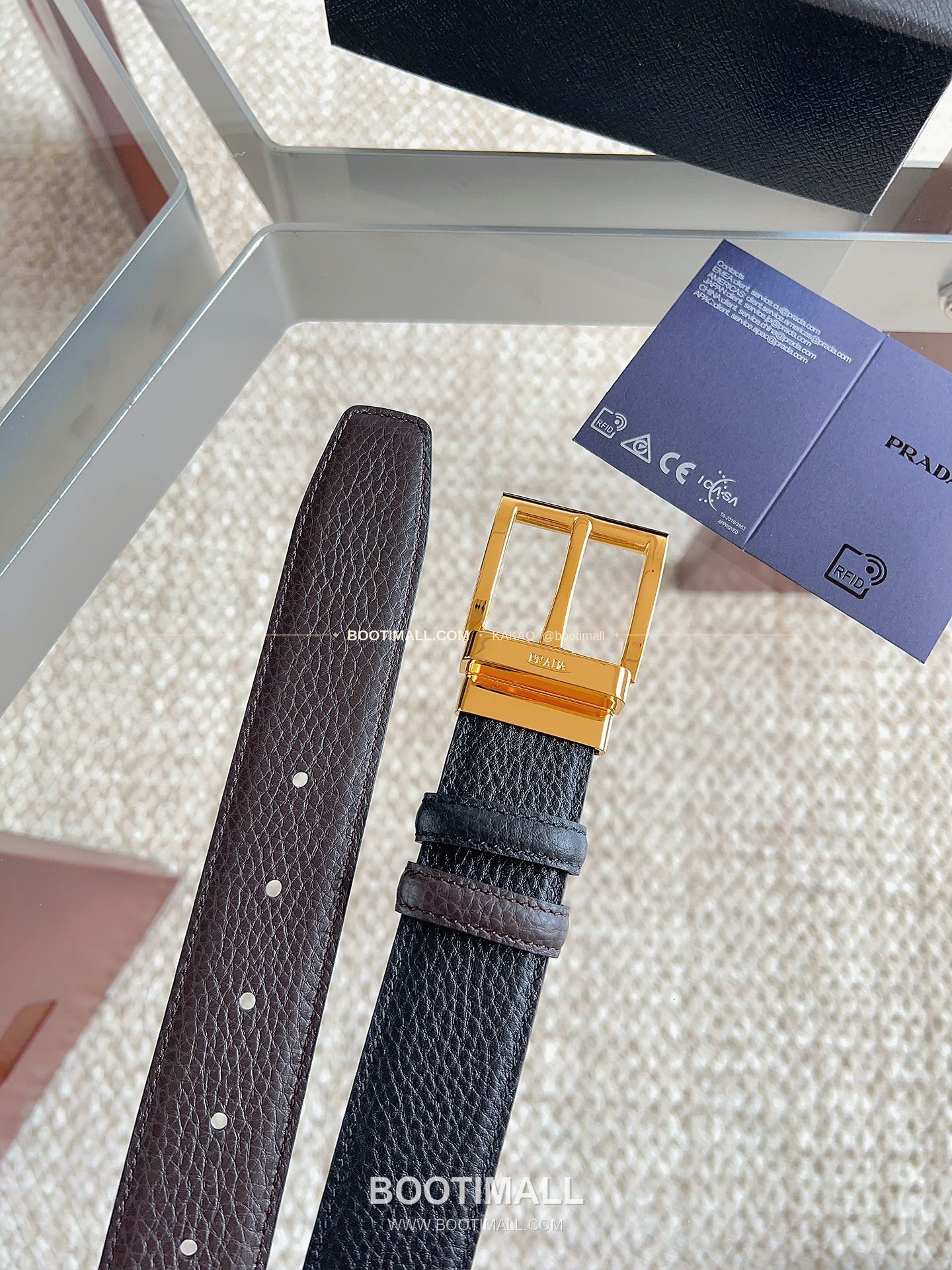 프라다 카프스킨 핀버클 리버서블 블랙 브라운 벨트 Prada Calfskin Pin Buckle Reversible Black Brown Belt 3.5cm 7