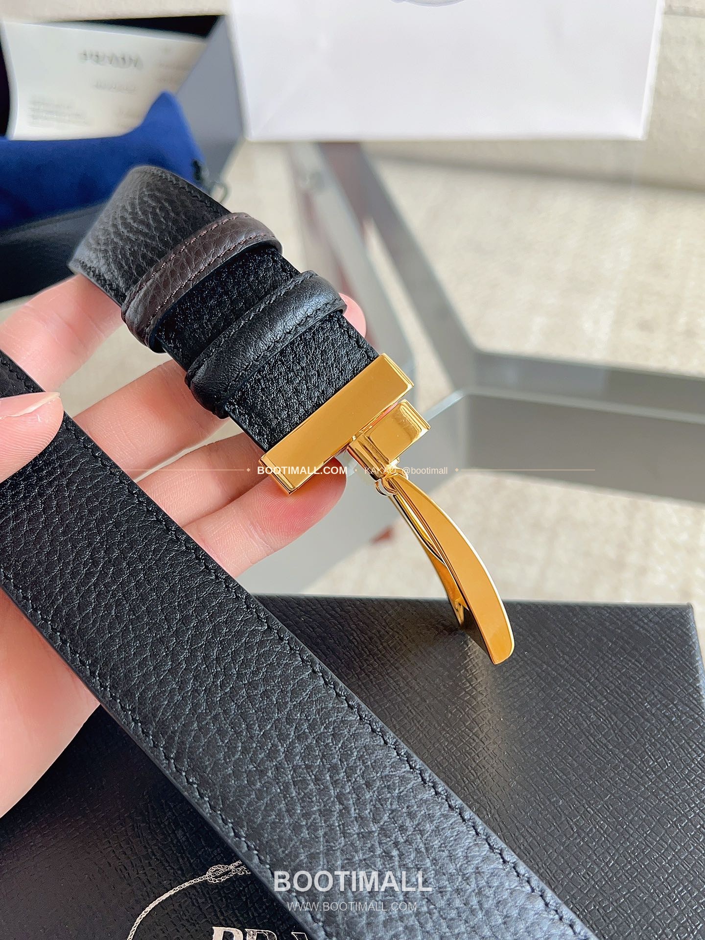 프라다 카프스킨 핀버클 리버서블 블랙 브라운 벨트 Prada Calfskin Pin Buckle Reversible Black Brown Belt 3.5cm 8