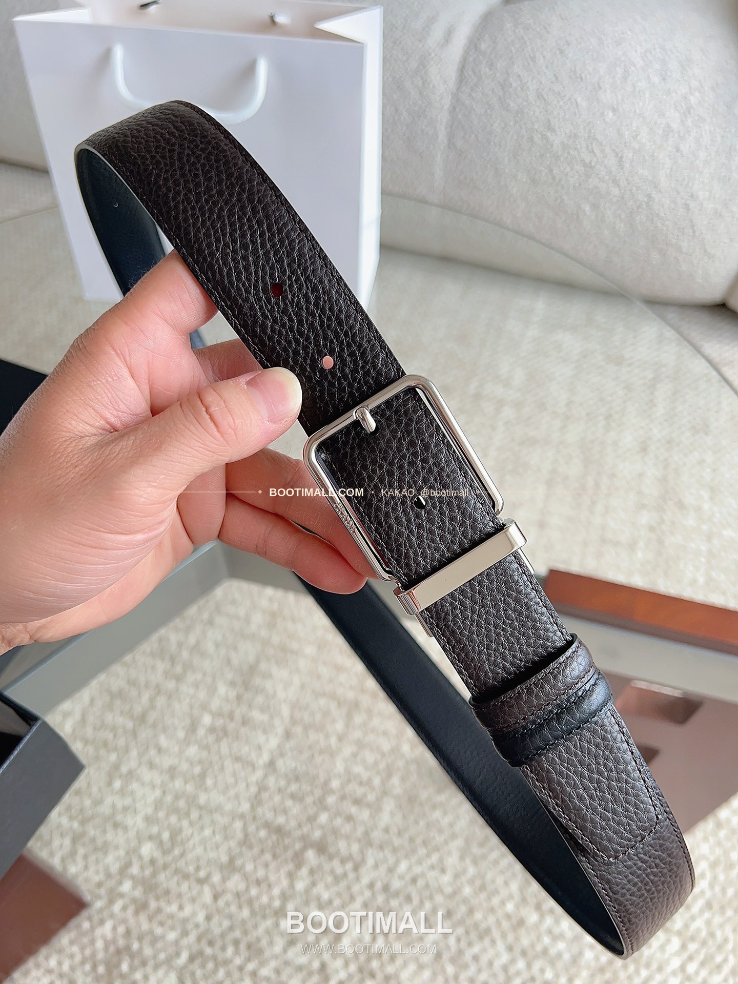 프라다 카프스킨 에나멜 핀버클 리버서블 블랙 브라운 벨트 Prada Calfskin Enamel Pin Buckle Reversible Black Brown Belt 3.5cm 4