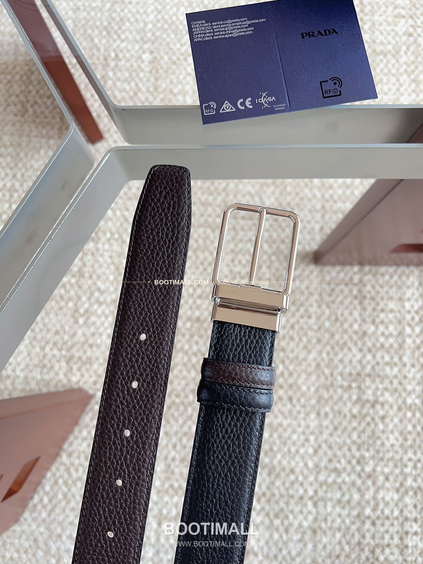 프라다 카프스킨 에나멜 핀버클 리버서블 블랙 브라운 벨트 Prada Calfskin Enamel Pin Buckle Reversible Black Brown Belt 3.5cm 8
