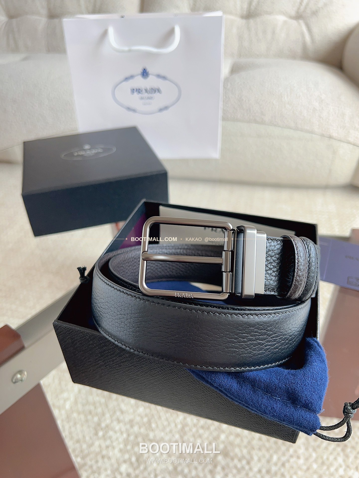 프라다 카프스킨 에나멜 핀버클 리버서블 블랙 브라운 벨트 Prada Calfskin Enamel Pin Buckle Reversible Black Brown Belt 3.5cm 2