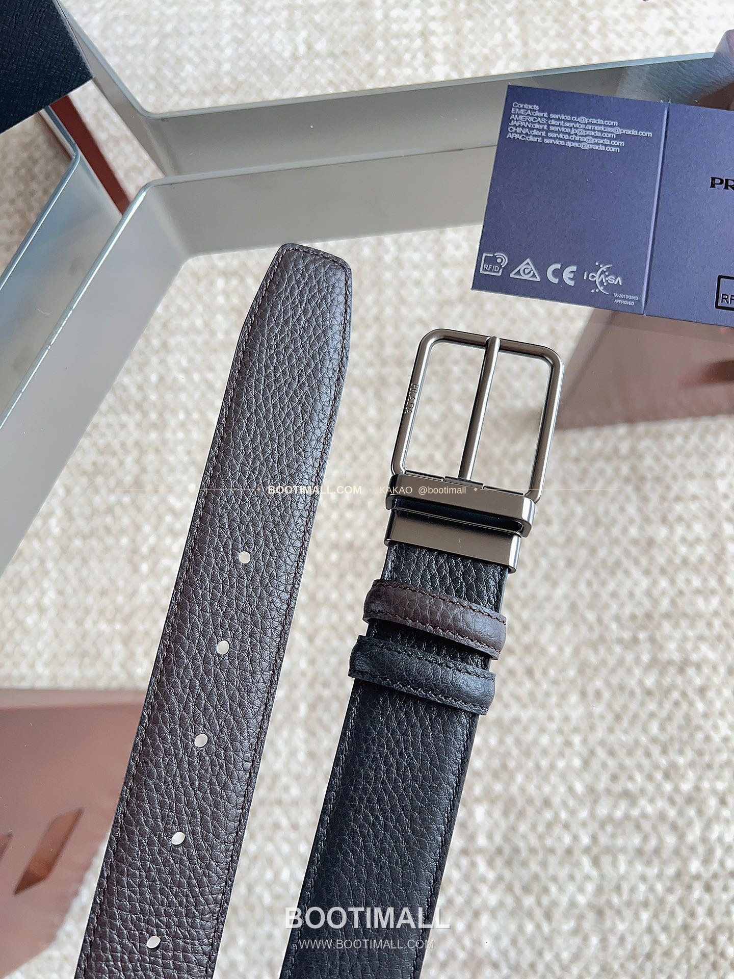 프라다 카프스킨 에나멜 핀버클 리버서블 블랙 브라운 벨트 Prada Calfskin Enamel Pin Buckle Reversible Black Brown Belt 3.5cm 8