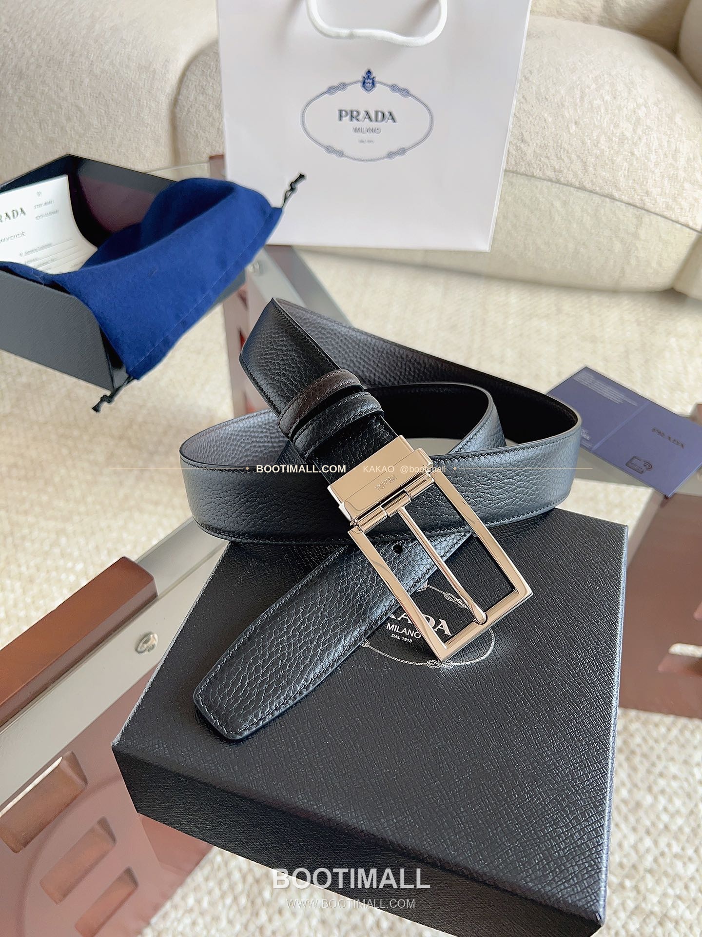 프라다 카프스킨 에나멜 핀버클 리버서블 블랙 브라운 벨트 Prada Calfskin Enamel Pin Buckle Reversible Black Brown Belt 3.5cm 2