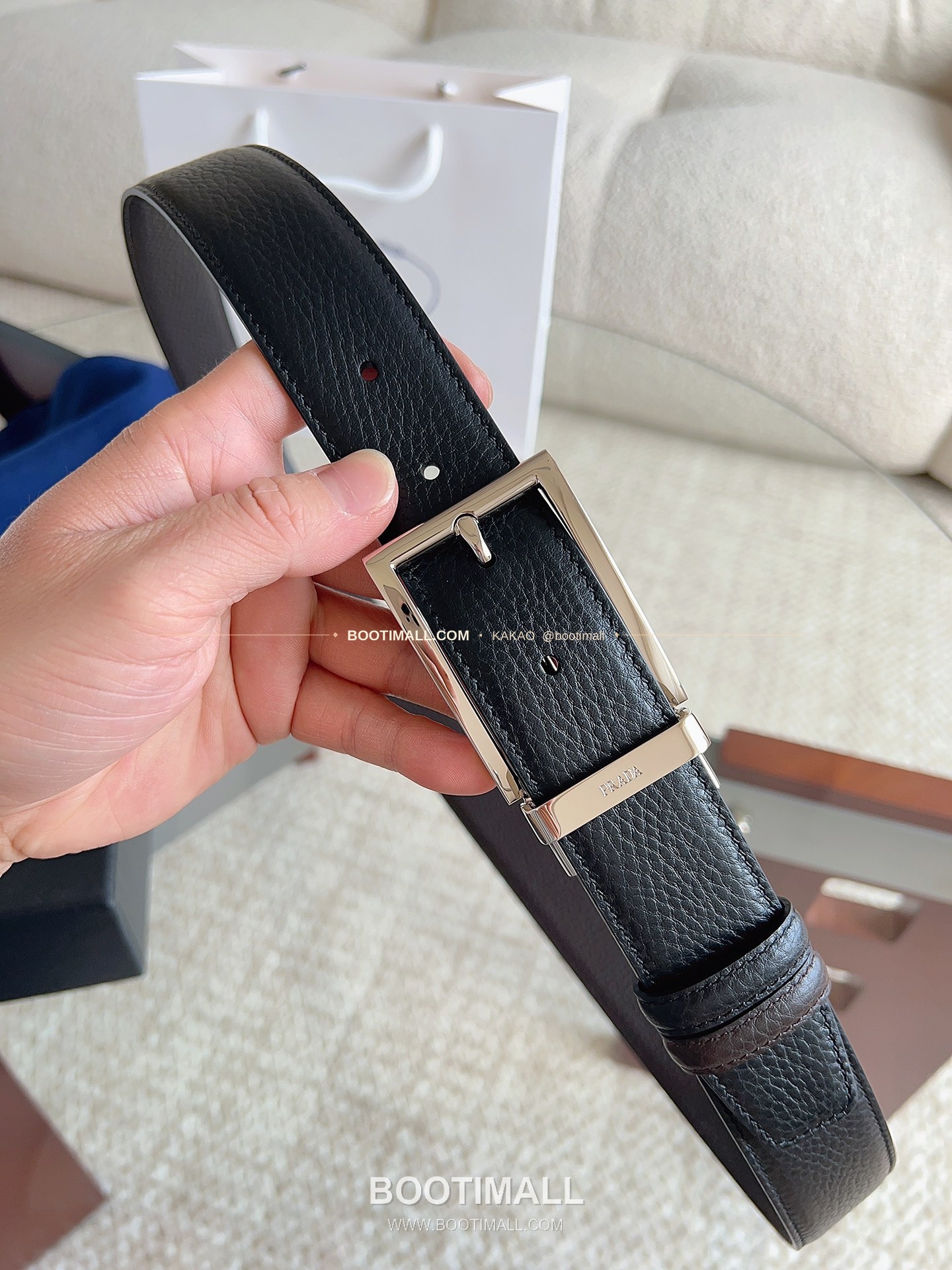 프라다 카프스킨 에나멜 핀버클 리버서블 블랙 브라운 벨트 Prada Calfskin Enamel Pin Buckle Reversible Black Brown Belt 3.5cm 3