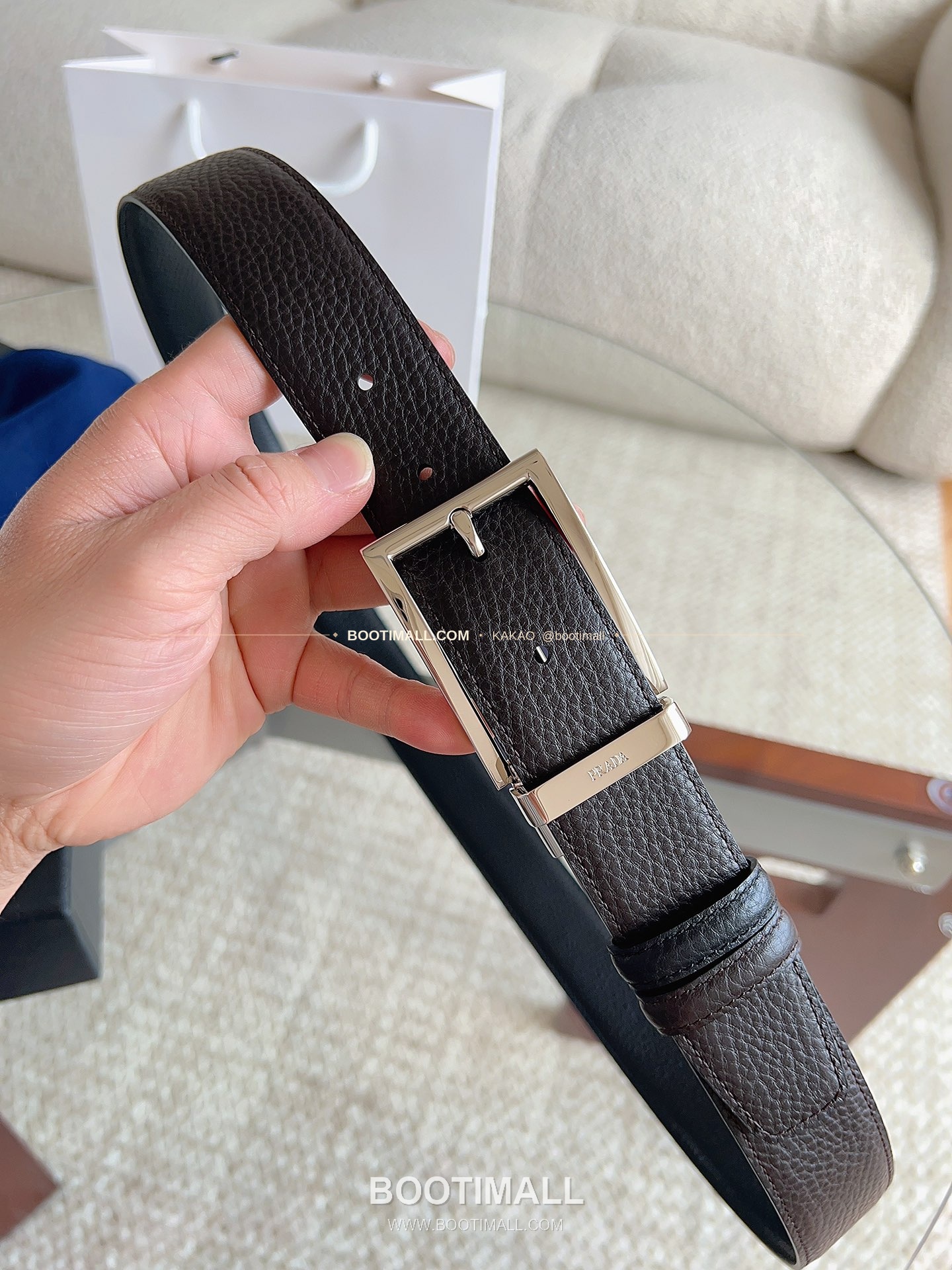 프라다 카프스킨 에나멜 핀버클 리버서블 블랙 브라운 벨트 Prada Calfskin Enamel Pin Buckle Reversible Black Brown Belt 3.5cm 4