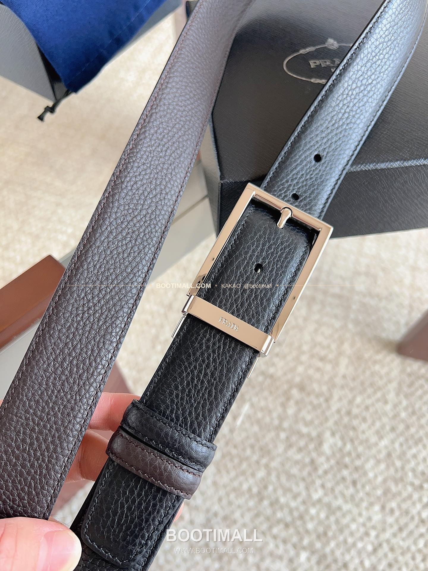 프라다 카프스킨 에나멜 핀버클 리버서블 블랙 브라운 벨트 Prada Calfskin Enamel Pin Buckle Reversible Black Brown Belt 3.5cm 5