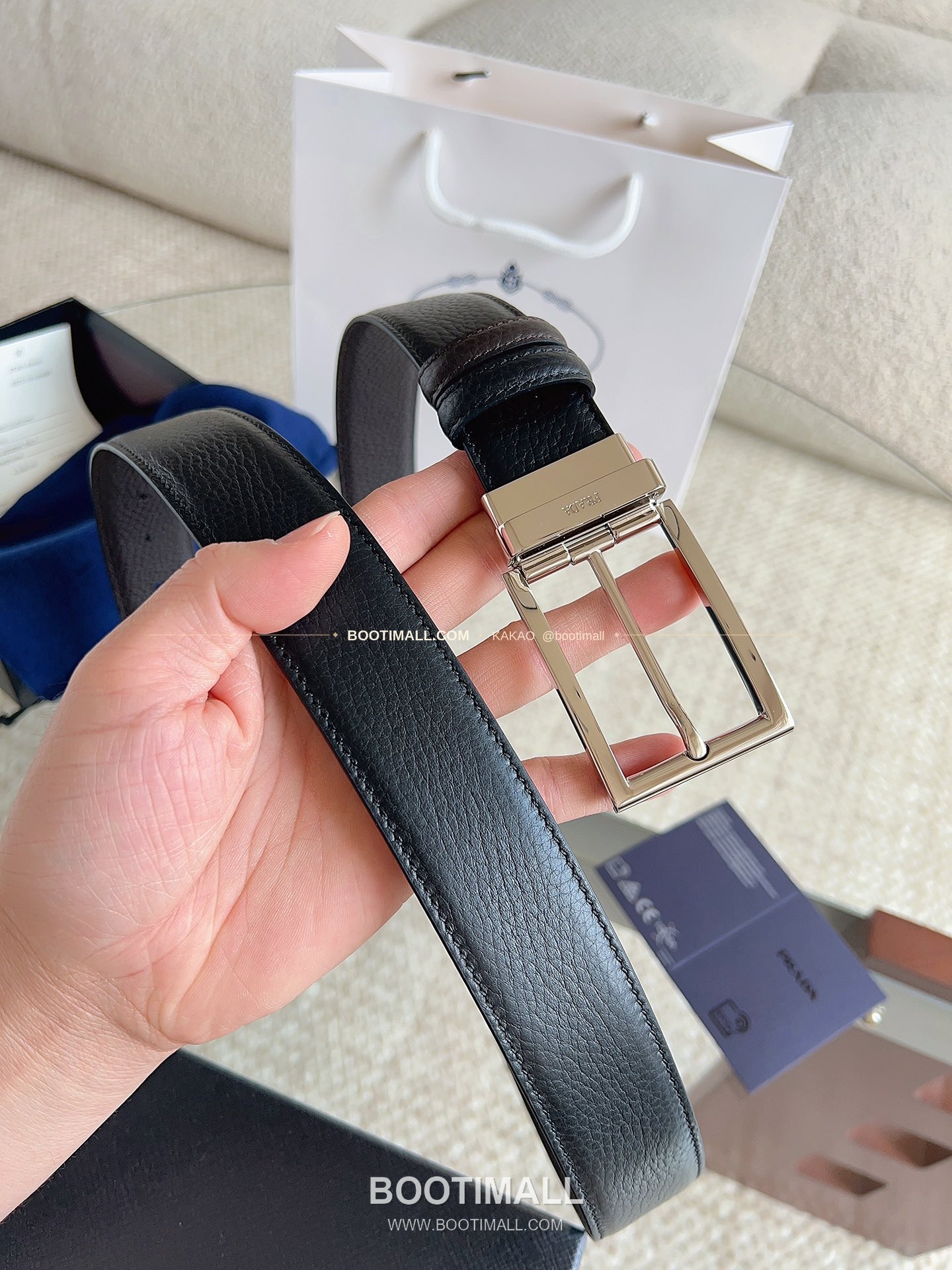 프라다 카프스킨 에나멜 핀버클 리버서블 블랙 브라운 벨트 Prada Calfskin Enamel Pin Buckle Reversible Black Brown Belt 3.5cm 6