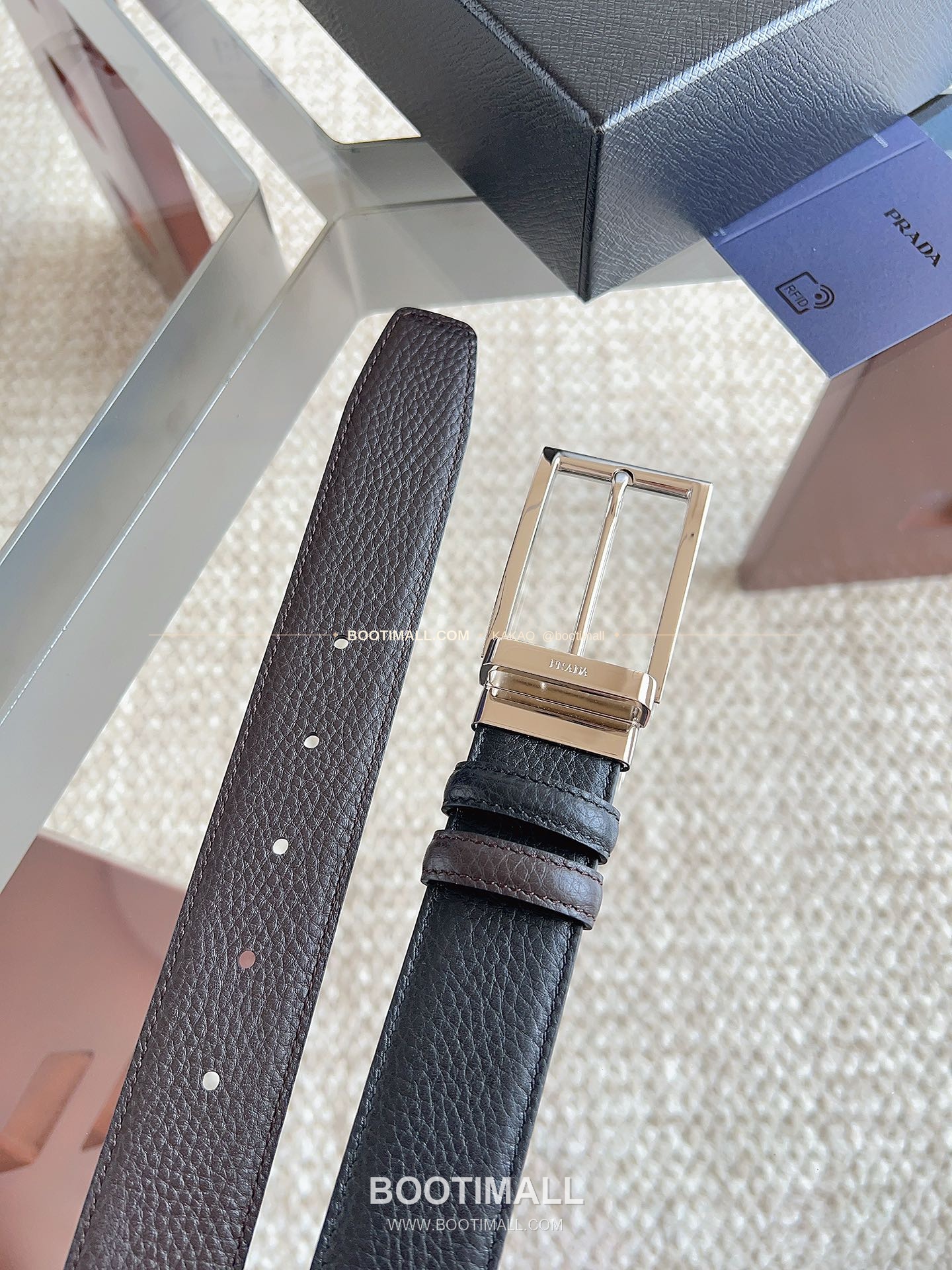 프라다 카프스킨 에나멜 핀버클 리버서블 블랙 브라운 벨트 Prada Calfskin Enamel Pin Buckle Reversible Black Brown Belt 3.5cm 7