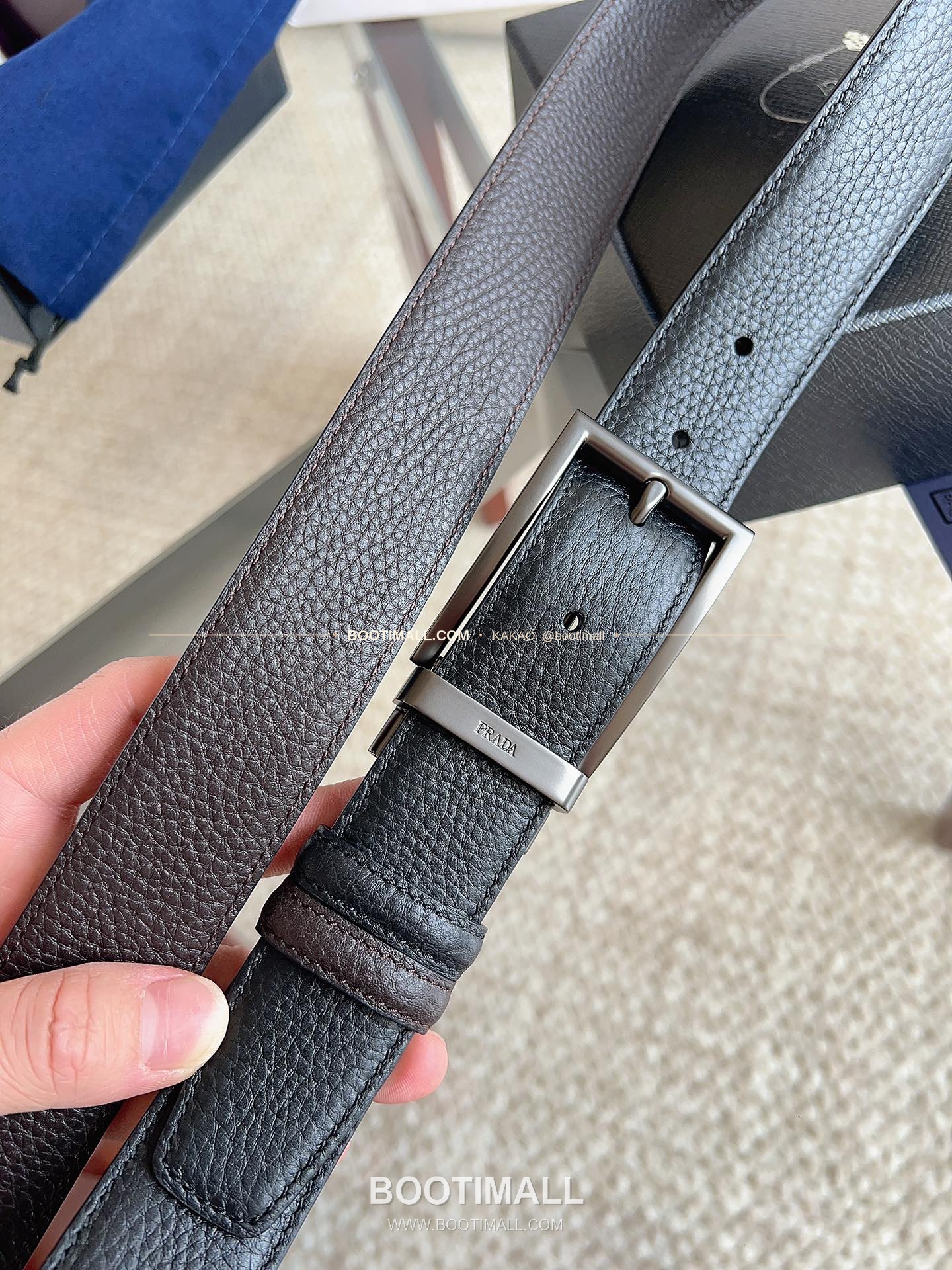 프라다 카프스킨 에나멜 핀버클 리버서블 블랙 브라운 벨트 Prada Calfskin Enamel Pin Buckle Reversible Black Brown Belt 3.5cm 4