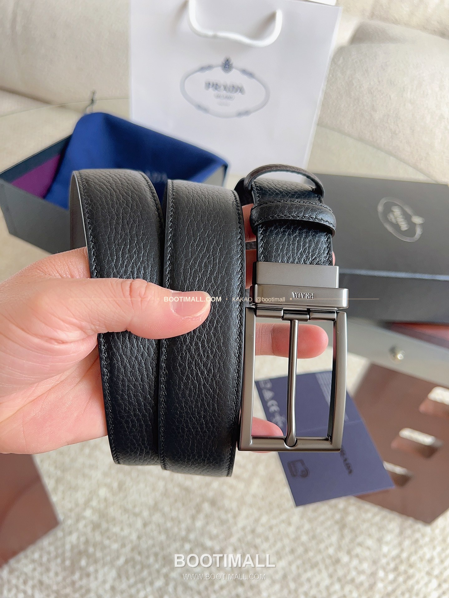 프라다 카프스킨 에나멜 핀버클 리버서블 블랙 브라운 벨트 Prada Calfskin Enamel Pin Buckle Reversible Black Brown Belt 3.5cm 5