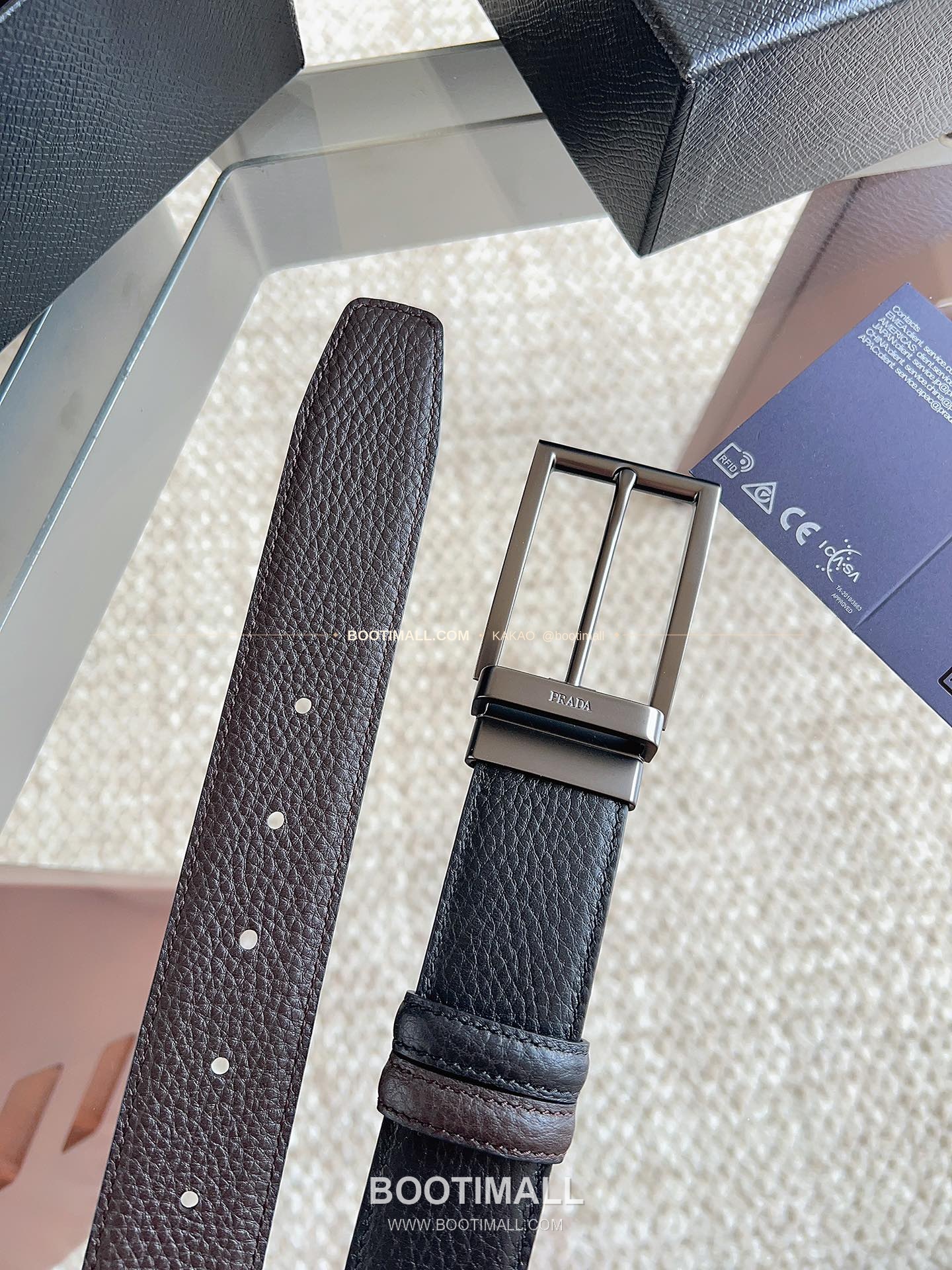 프라다 카프스킨 에나멜 핀버클 리버서블 블랙 브라운 벨트 Prada Calfskin Enamel Pin Buckle Reversible Black Brown Belt 3.5cm 7