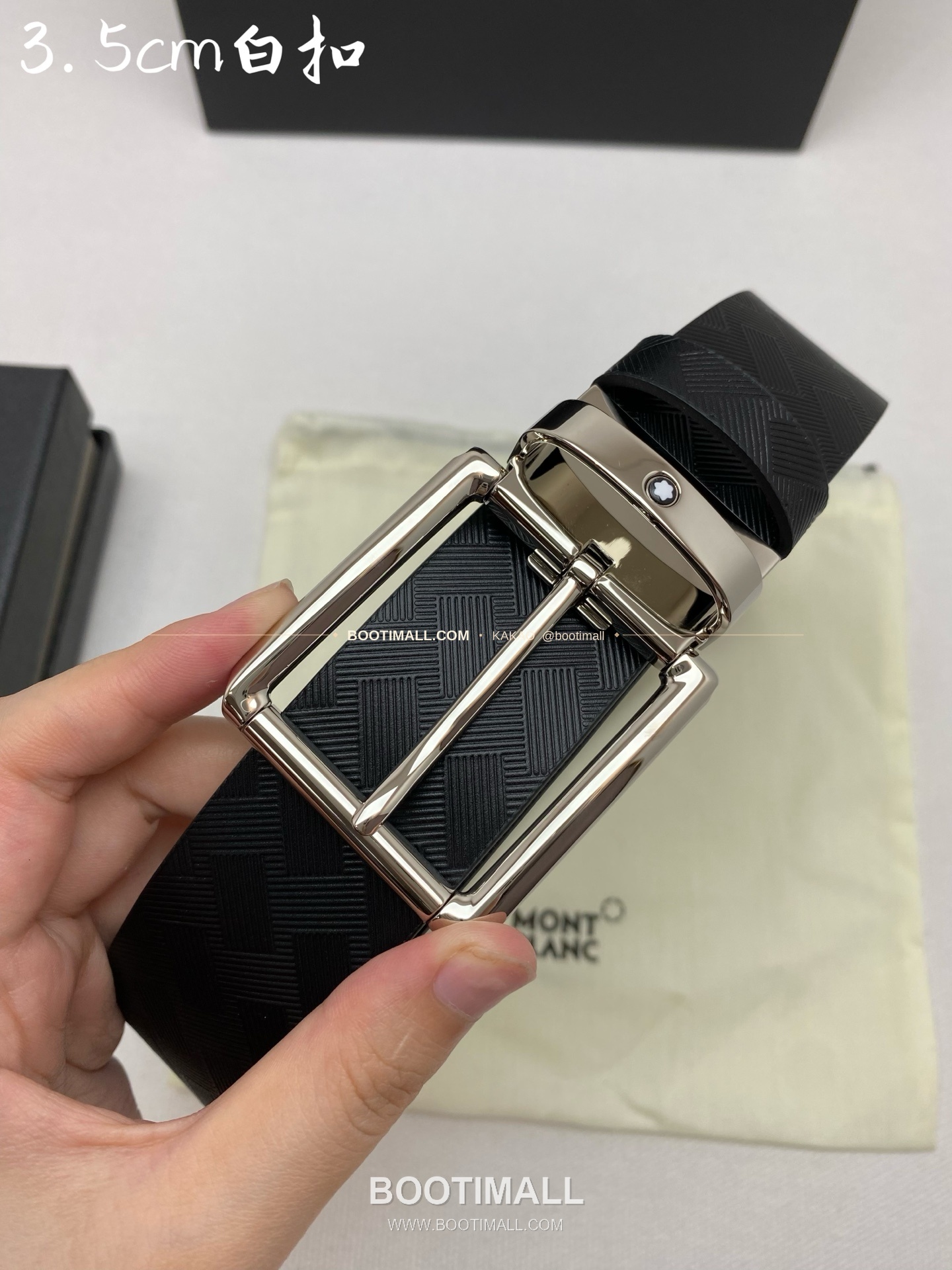 몽블랑 카프스킨 핀버클 블랙 벨트 Montblanc Calfskin Pin Buckle Black Belt 3.5cm 5
