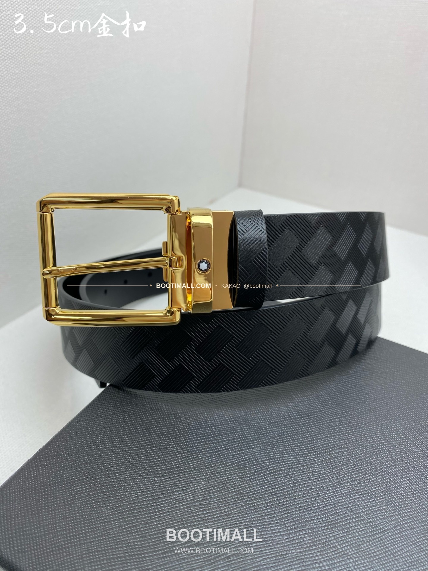 몽블랑 카프스킨 핀버클 블랙 벨트 Montblanc Calfskin Pin Buckle Black Belt 3.5cm 1