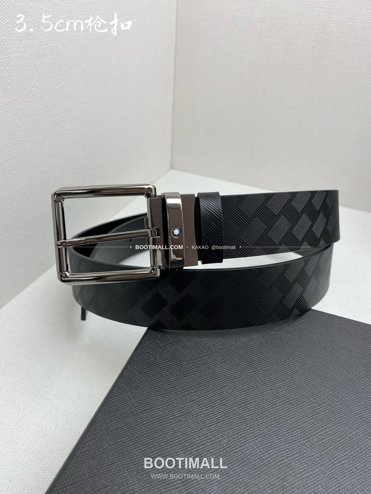 몽블랑 카프스킨 핀버클 블랙 벨트 Montblanc Calfskin Pin Buckle Black Belt 3.5cm 1