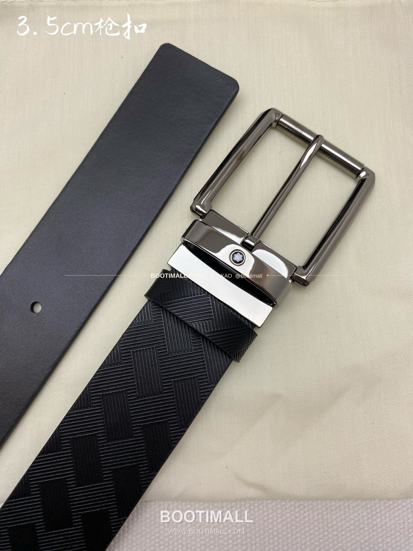 몽블랑 카프스킨 핀버클 블랙 벨트 Montblanc Calfskin Pin Buckle Black Belt 3.5cm 4