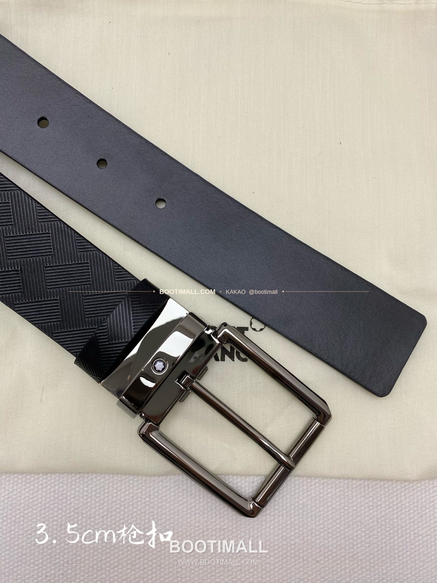 몽블랑 카프스킨 핀버클 블랙 벨트 Montblanc Calfskin Pin Buckle Black Belt 3.5cm 6