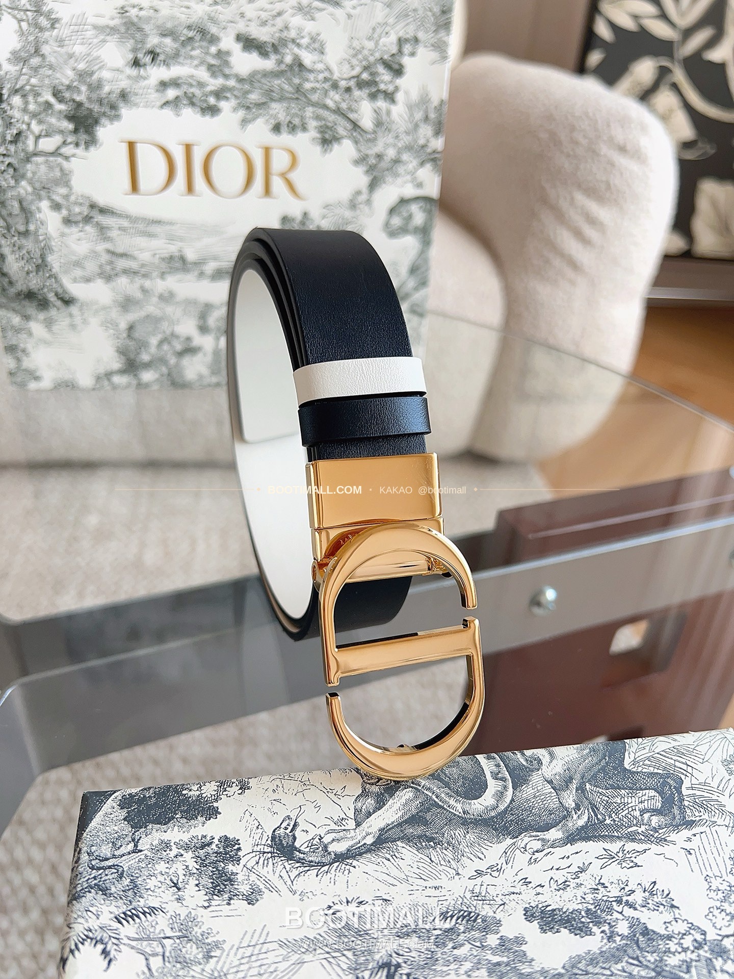 디올 30 몽테뉴 카프스킨 CD 버클 리버서블 블랙 아이보리 벨트 Dior 30 Montaigne Calfskin CD Buckle Reversible Black Ivory Belt 6
