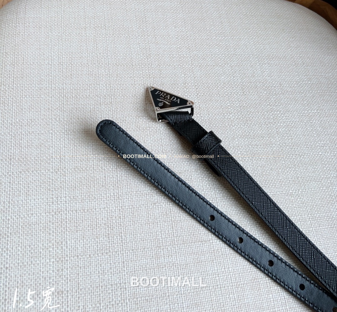 프라다 사피아노 레더 트라이앵글 버클 슬림 벨트 Prada Saffiano Leather Triangle Buckle Slim Belt 1.5cm 6
