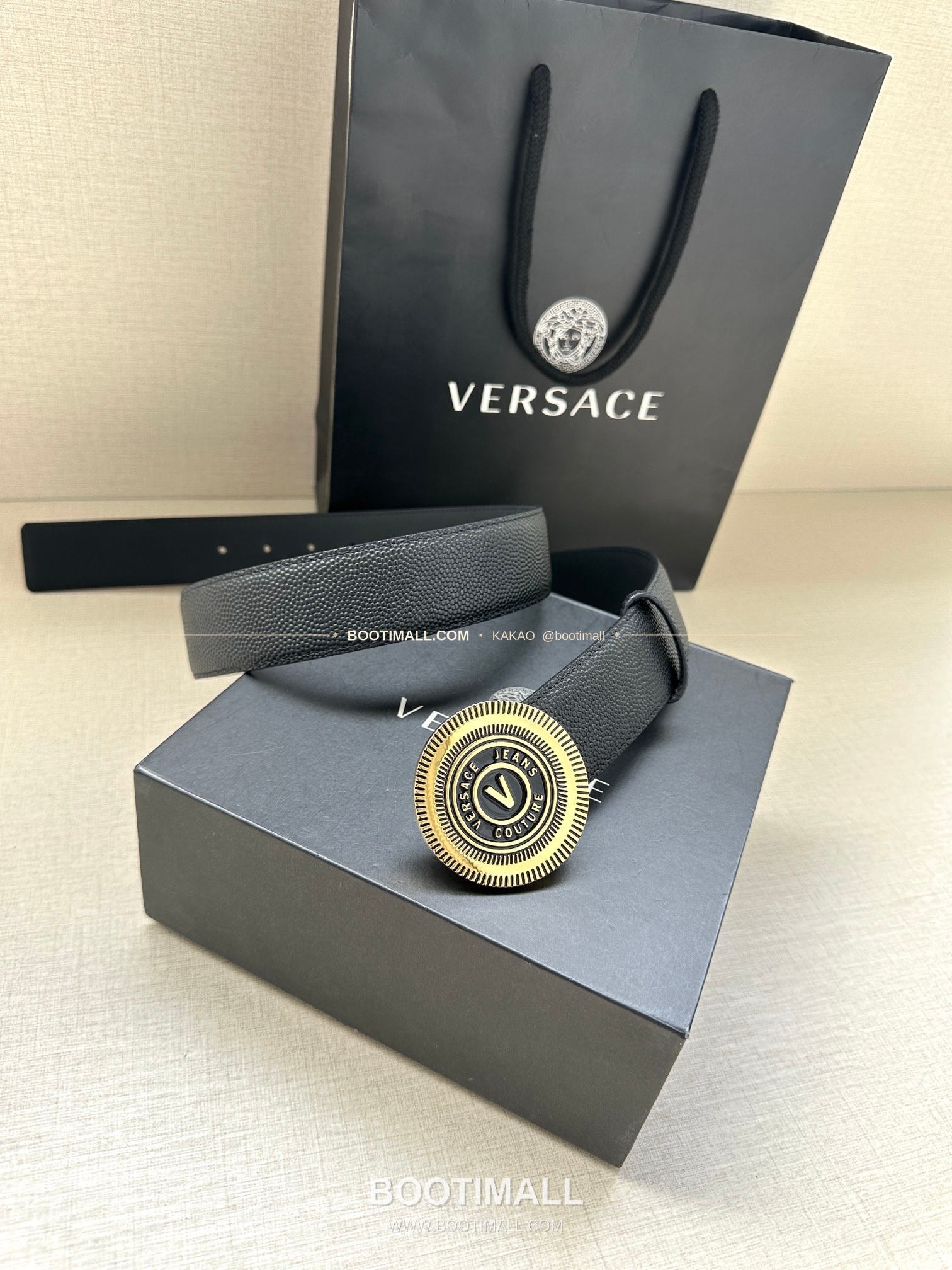 베르사체진쿠튀르 카프스킨 V 엠블럼 라그레카 플레이트 벨트 Versace Jeans Couture Calfskin V Emblem La Greca Plate Belt 3.8cm 6