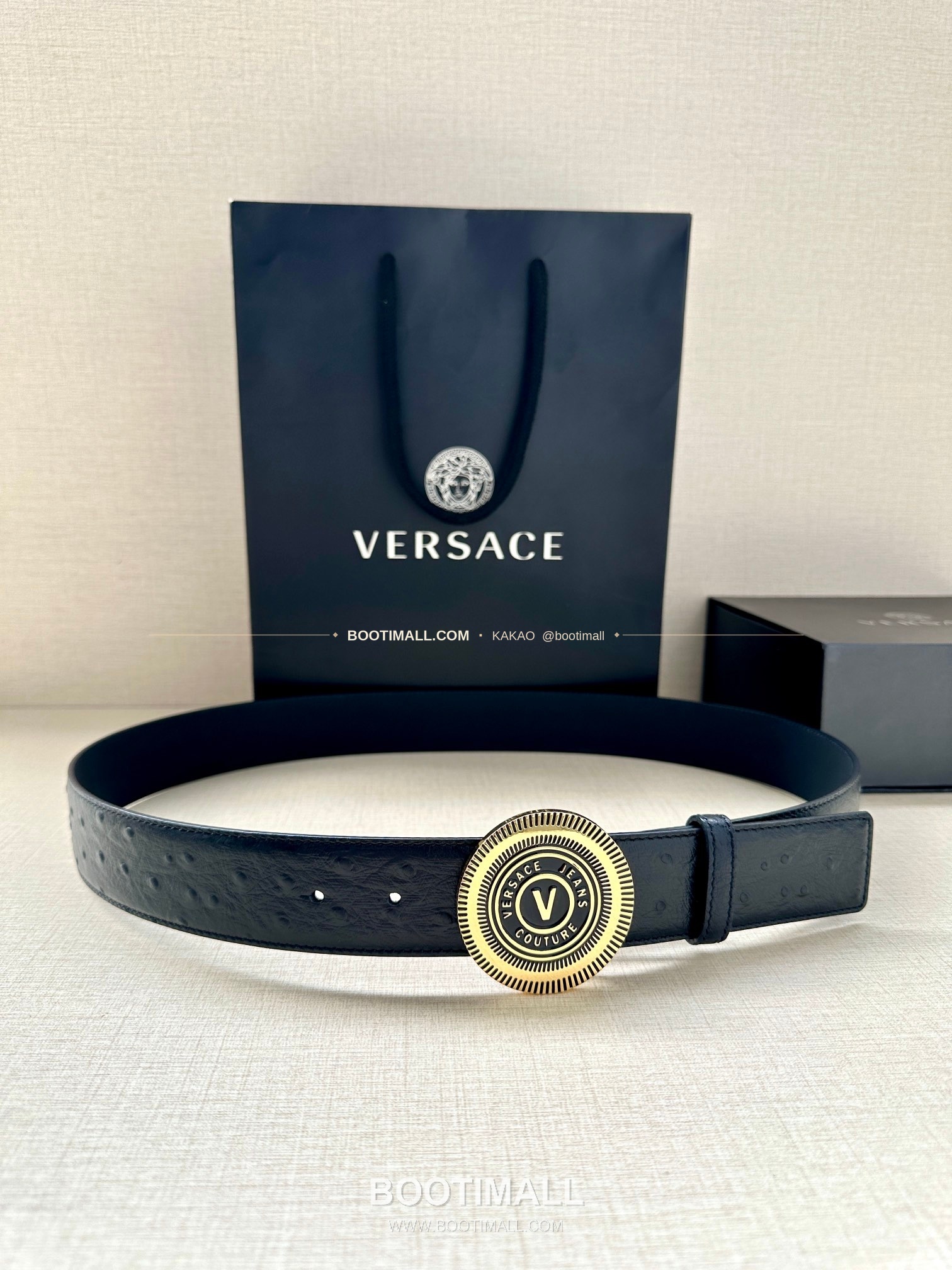 베르사체진쿠튀르 카프스킨 V 엠블럼 라그레카 플레이트 벨트 Versace Jeans Couture Calfskin V Emblem La Greca Plate Belt 3.8cm 1