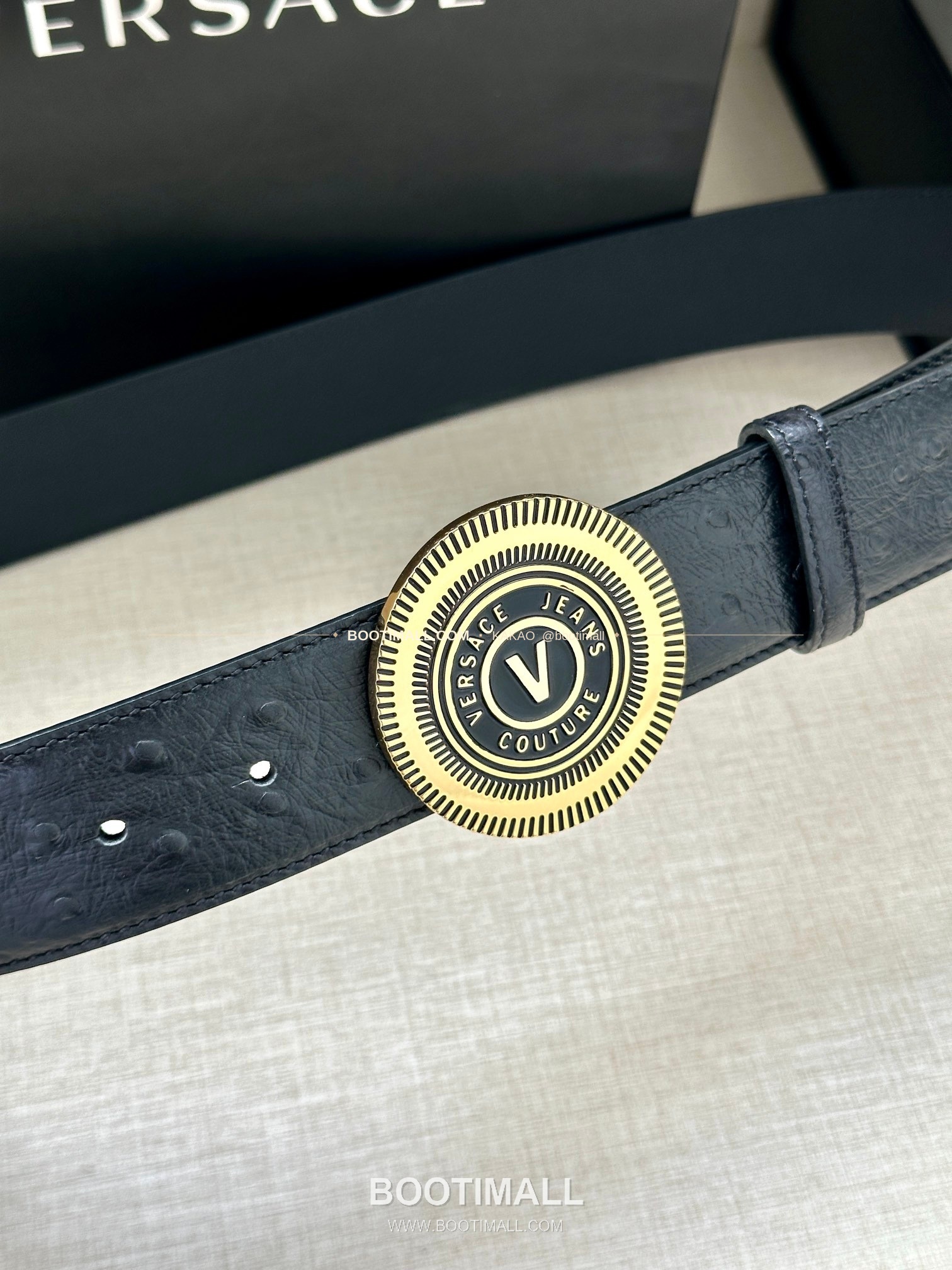 베르사체진쿠튀르 카프스킨 V 엠블럼 라그레카 플레이트 벨트 Versace Jeans Couture Calfskin V Emblem La Greca Plate Belt 3.8cm 2