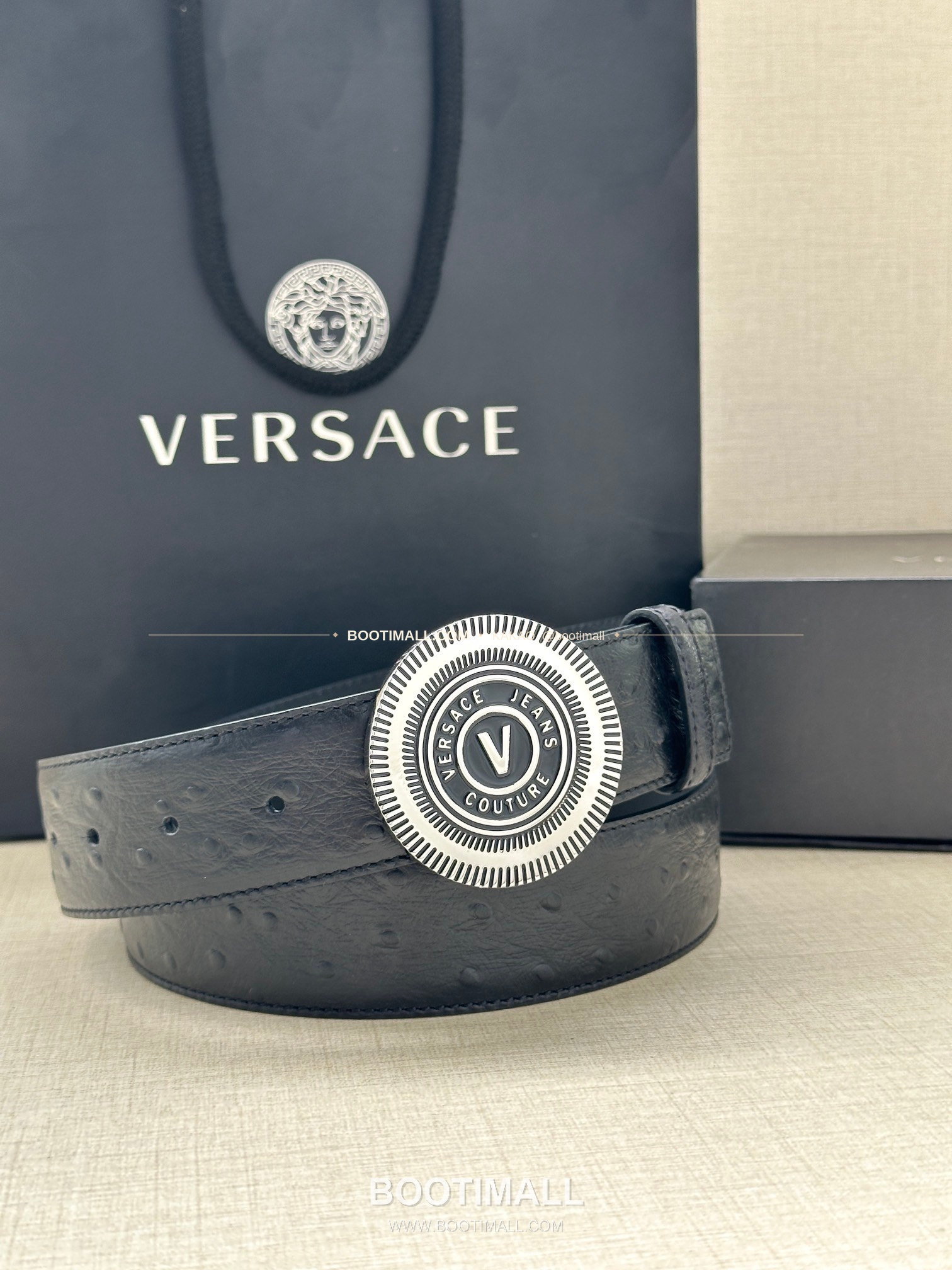 베르사체진쿠튀르 카프스킨 V 엠블럼 라그레카 플레이트 벨트 Versace Jeans Couture Calfskin V Emblem La Greca Plate Belt 3.8cm 6