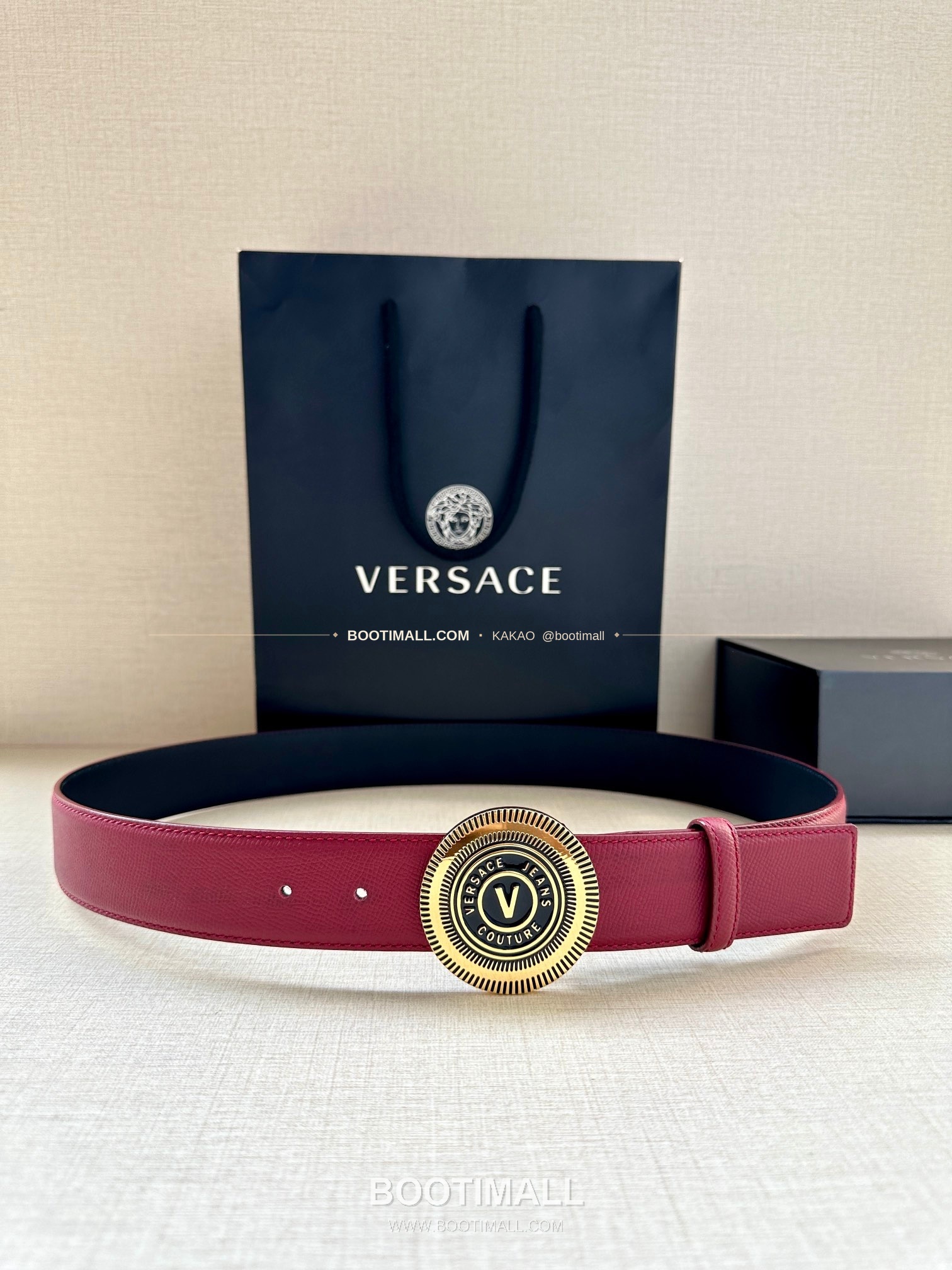 베르사체진쿠튀르 카프스킨 V 엠블럼 라그레카 플레이트 벨트 Versace Jeans Couture Calfskin V Emblem La Greca Plate Belt 3.8cm 1