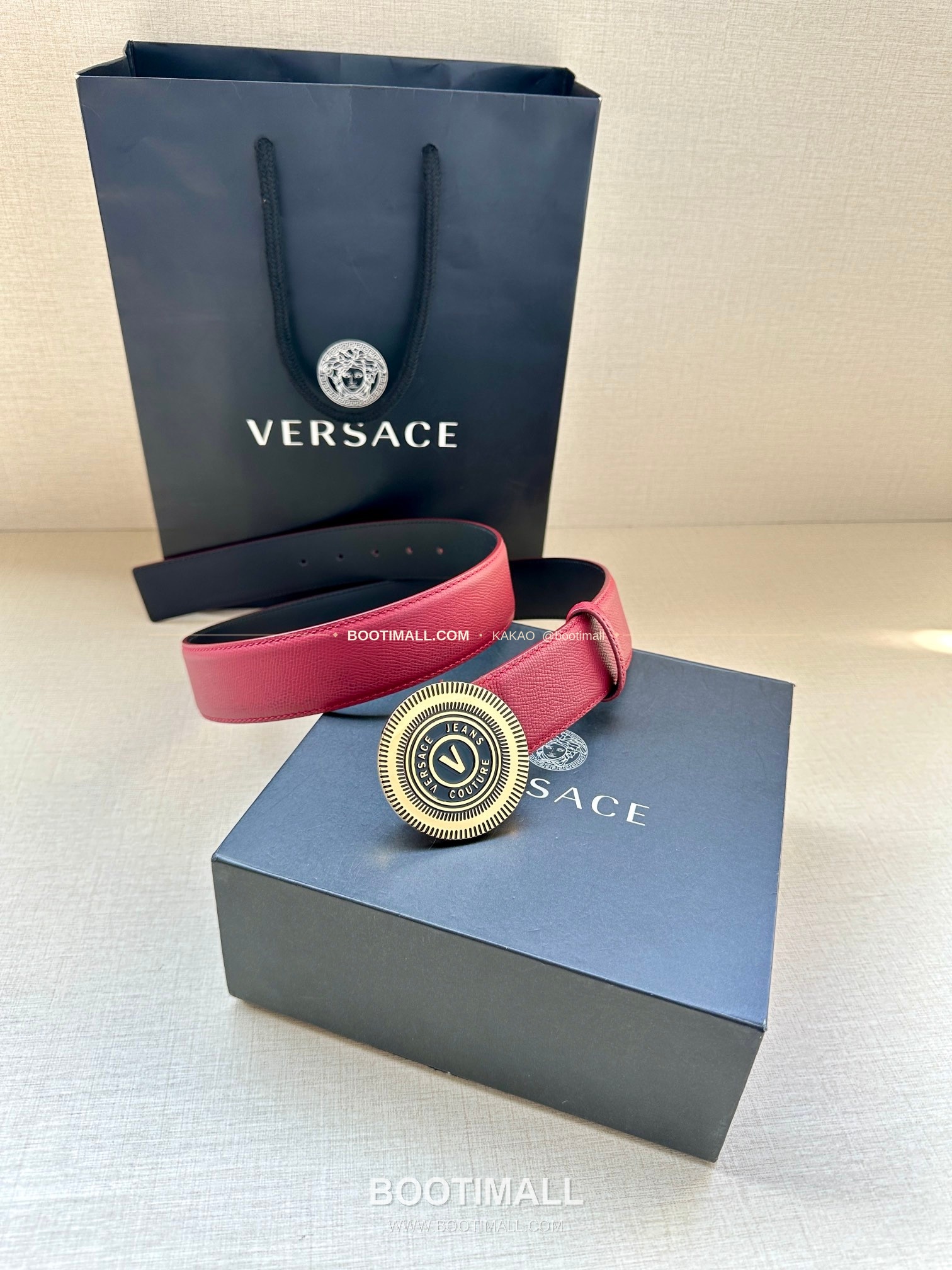 베르사체진쿠튀르 카프스킨 V 엠블럼 라그레카 플레이트 벨트 Versace Jeans Couture Calfskin V Emblem La Greca Plate Belt 3.8cm 4