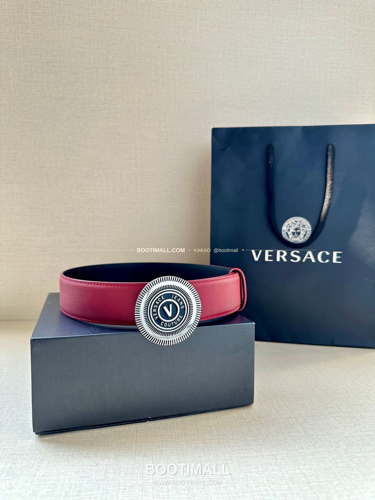 베르사체진쿠튀르 카프스킨 V 엠블럼 라그레카 플레이트 벨트 Versace Jeans Couture Calfskin V Emblem La Greca Plate Belt 3.8cm 5