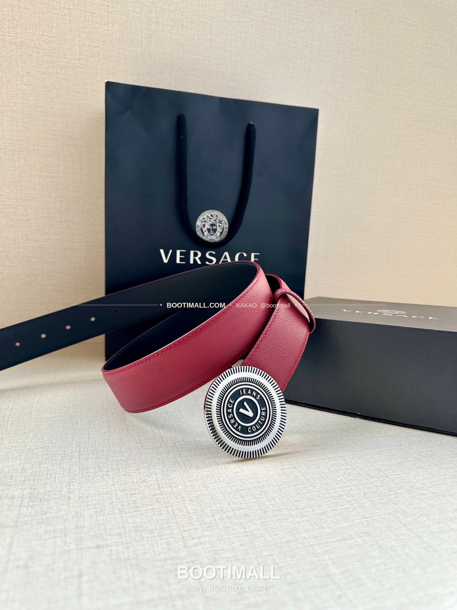 베르사체진쿠튀르 카프스킨 V 엠블럼 라그레카 플레이트 벨트 Versace Jeans Couture Calfskin V Emblem La Greca Plate Belt 3.8cm 6
