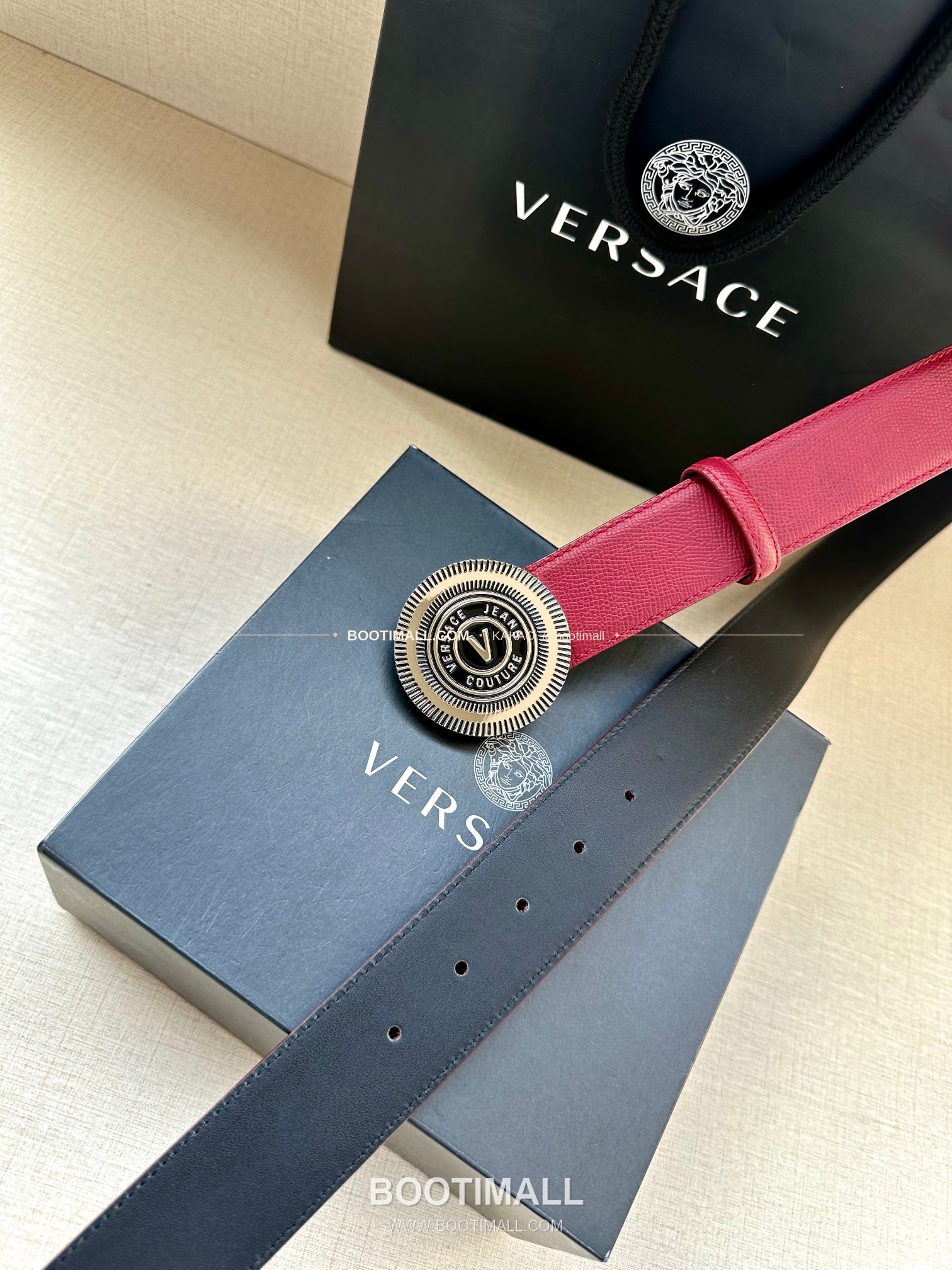 베르사체진쿠튀르 카프스킨 V 엠블럼 라그레카 플레이트 벨트 Versace Jeans Couture Calfskin V Emblem La Greca Plate Belt 3.8cm 8