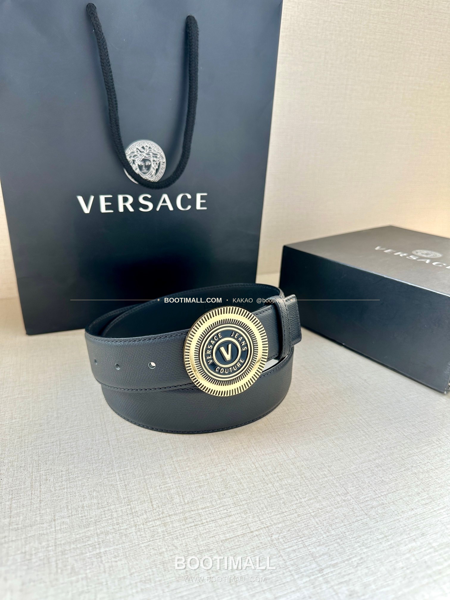 베르사체진쿠튀르 카프스킨 V 엠블럼 라그레카 플레이트 벨트 Versace Jeans Couture Calfskin V Emblem La Greca Plate Belt 3.8cm 6
