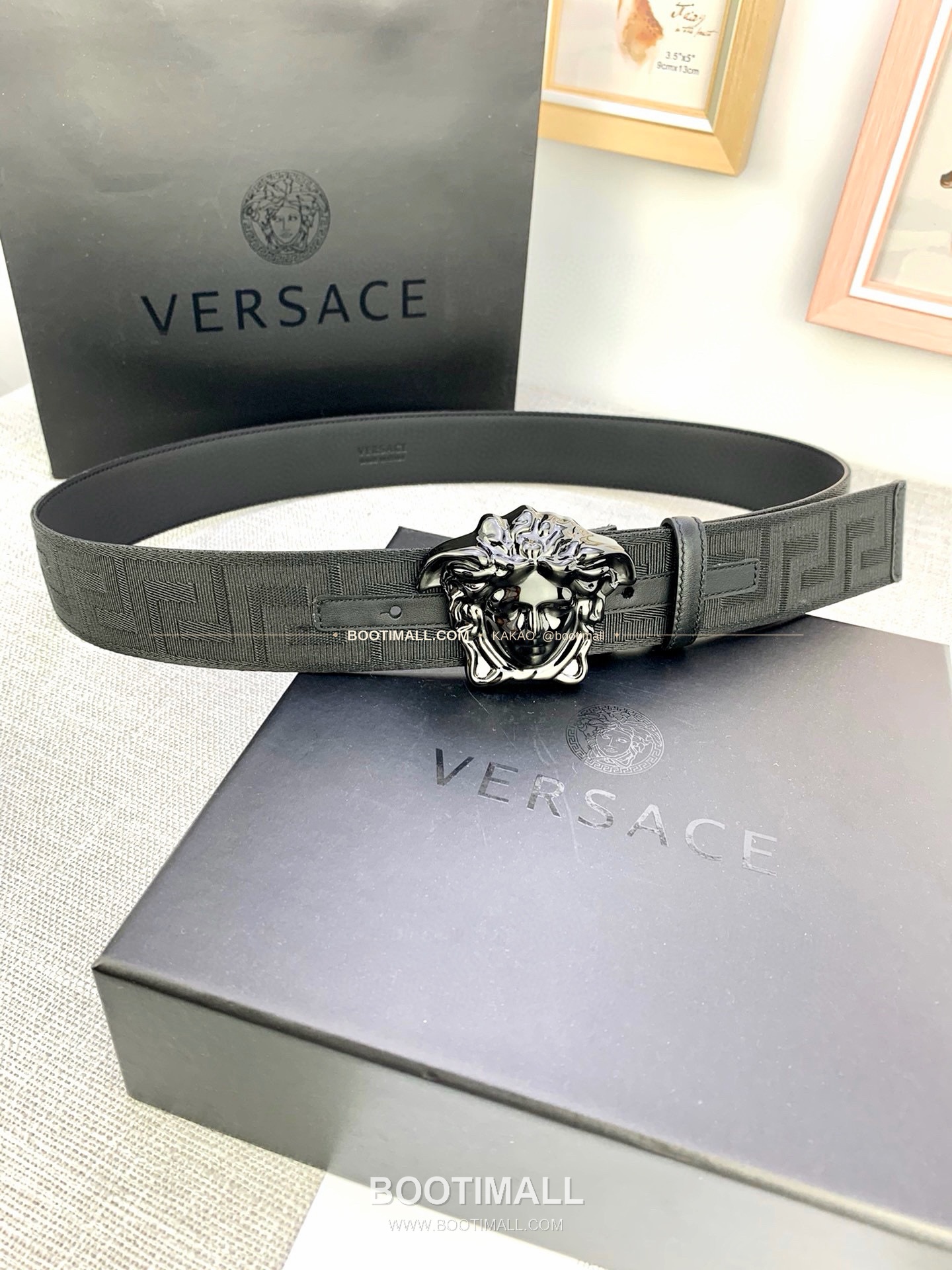 베르사체 메두사 캔버스 라그레카 카프스킨 벨트 Versace Medusa Canvas La Greca Calfskin Belt 4cm 1