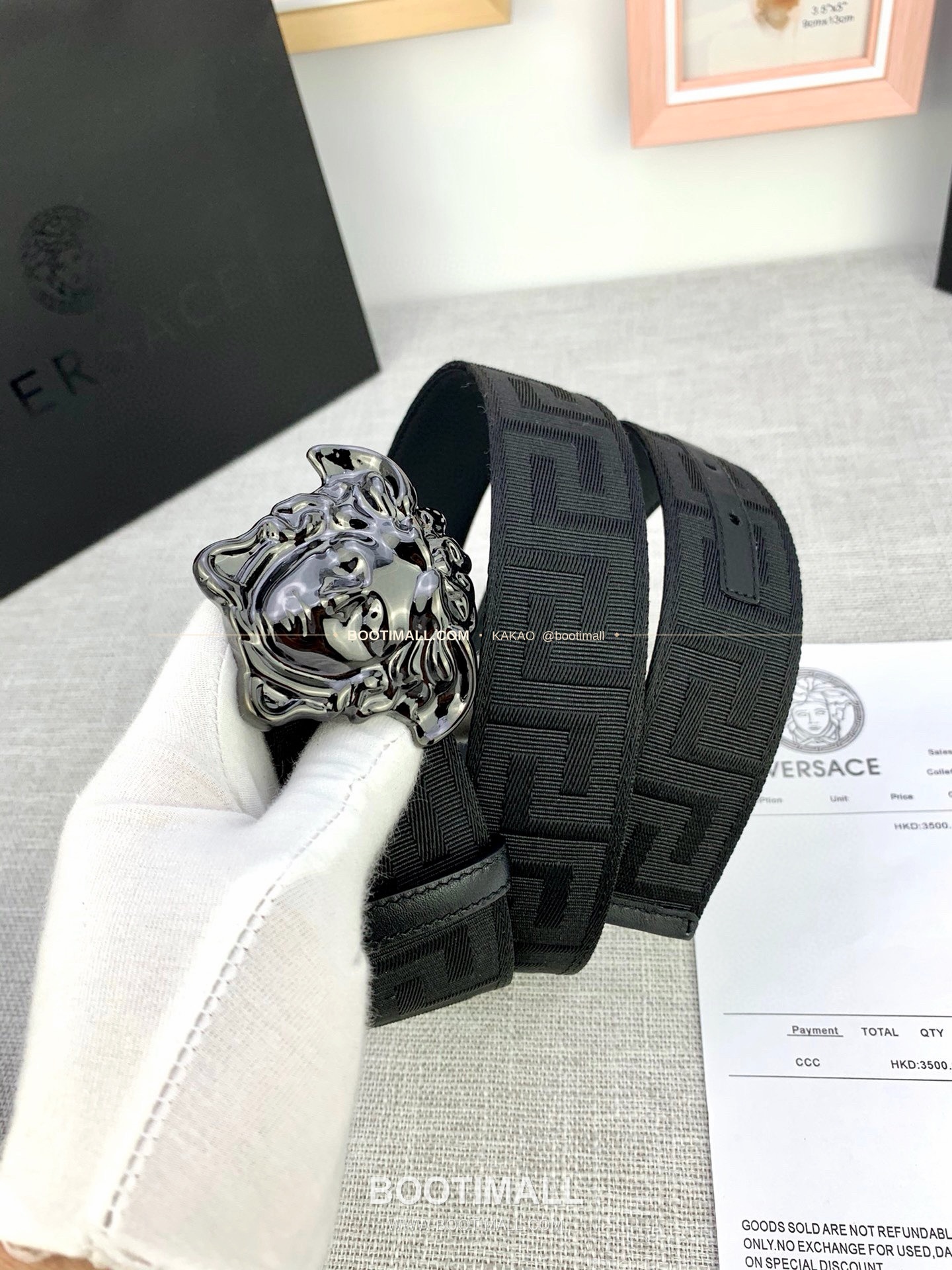 베르사체 메두사 캔버스 라그레카 카프스킨 벨트 Versace Medusa Canvas La Greca Calfskin Belt 4cm 2