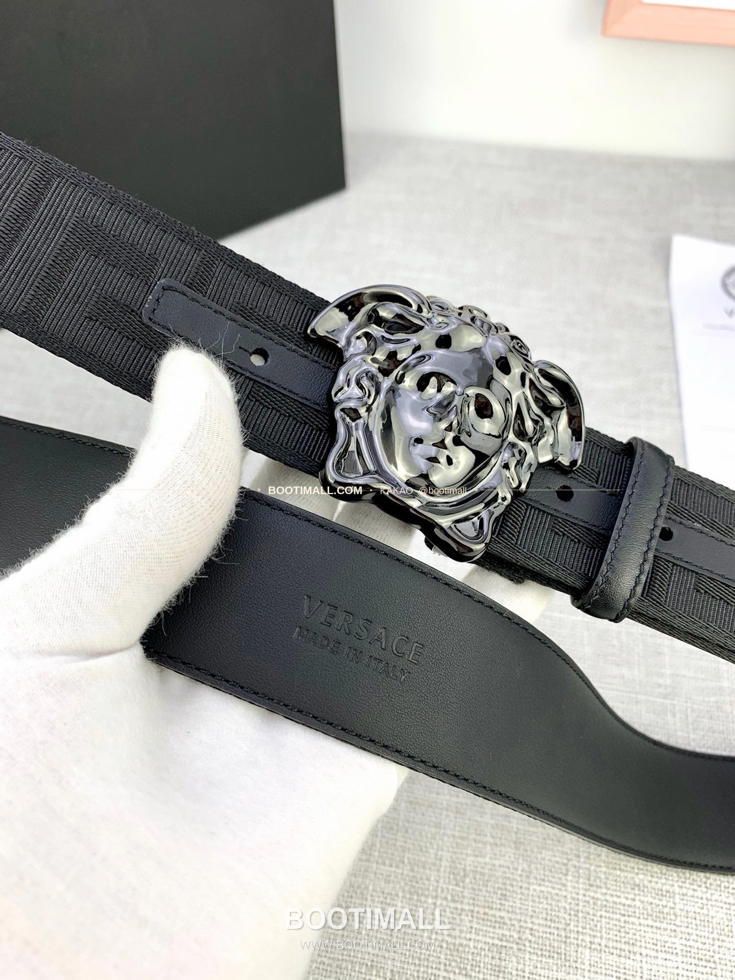 베르사체 메두사 캔버스 라그레카 카프스킨 벨트 Versace Medusa Canvas La Greca Calfskin Belt 4cm 4