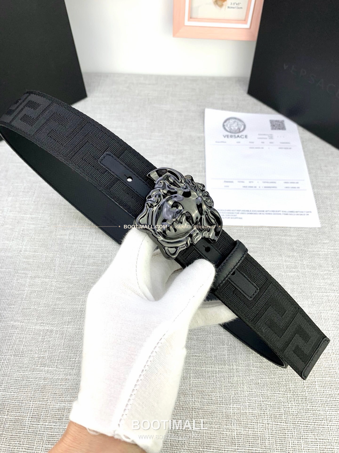 베르사체 메두사 캔버스 라그레카 카프스킨 벨트 Versace Medusa Canvas La Greca Calfskin Belt 4cm 5