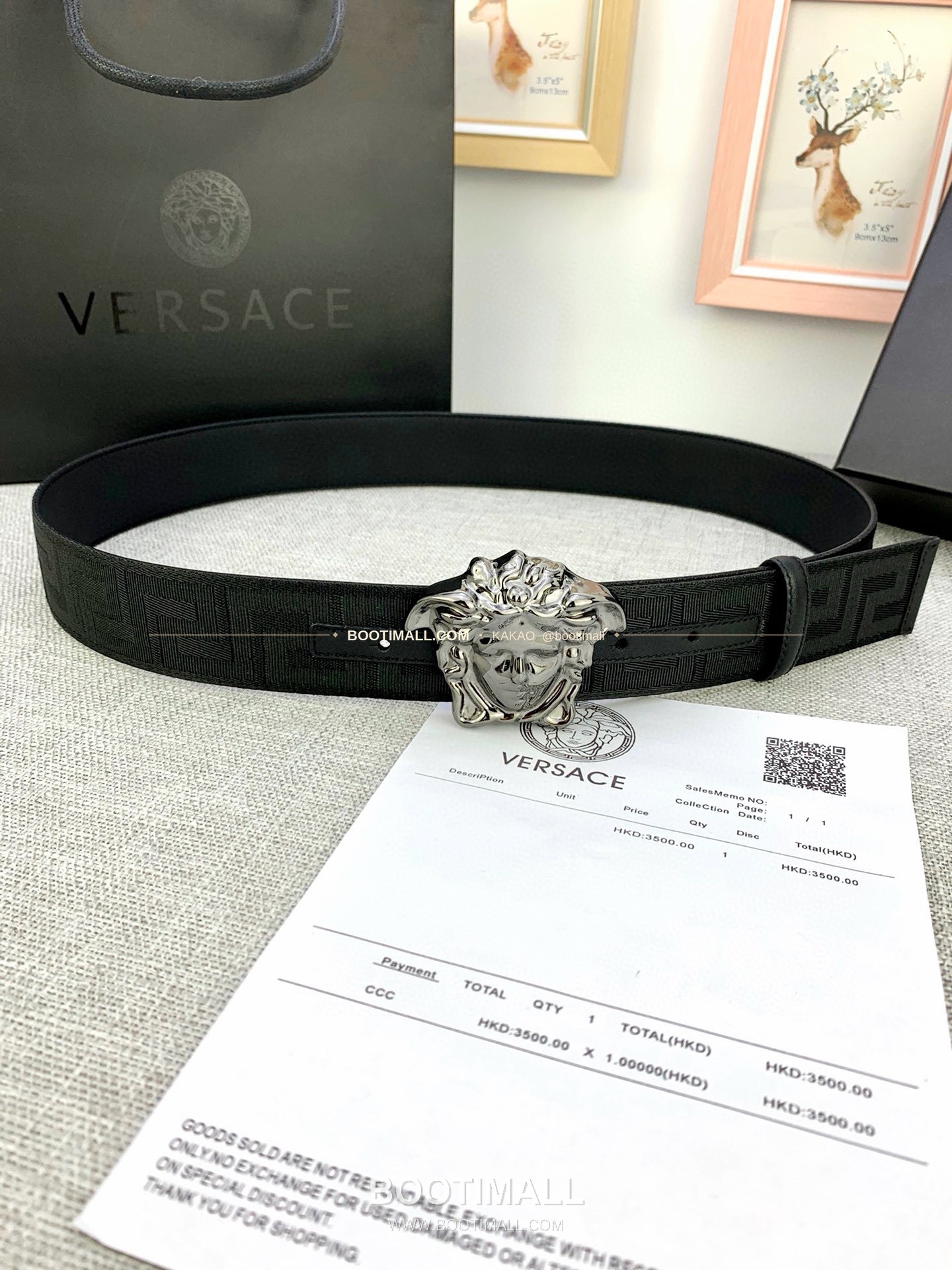 베르사체 메두사 캔버스 라그레카 카프스킨 벨트 Versace Medusa Canvas La Greca Calfskin Belt 4cm 1