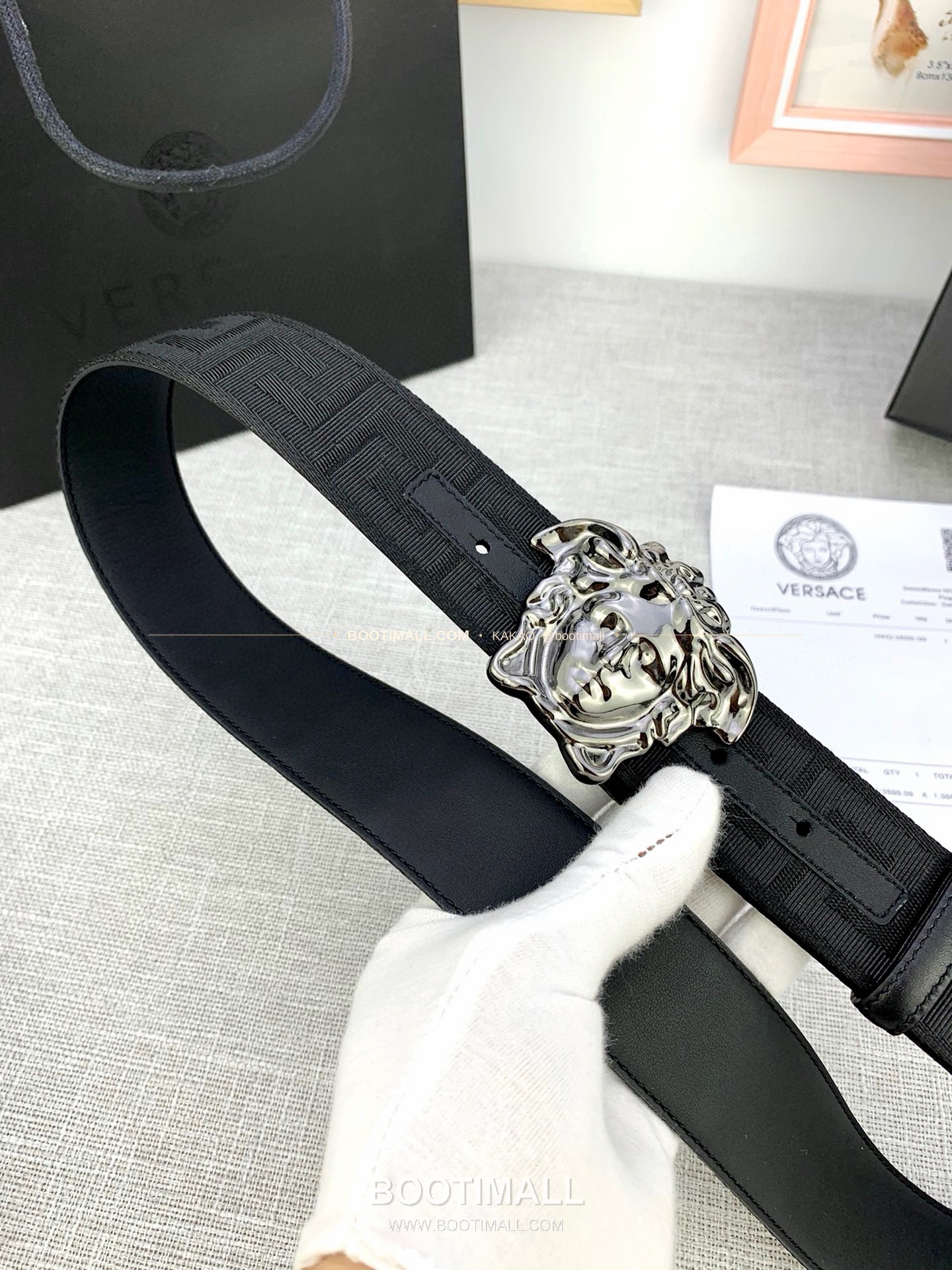 베르사체 메두사 캔버스 라그레카 카프스킨 벨트 Versace Medusa Canvas La Greca Calfskin Belt 4cm 2