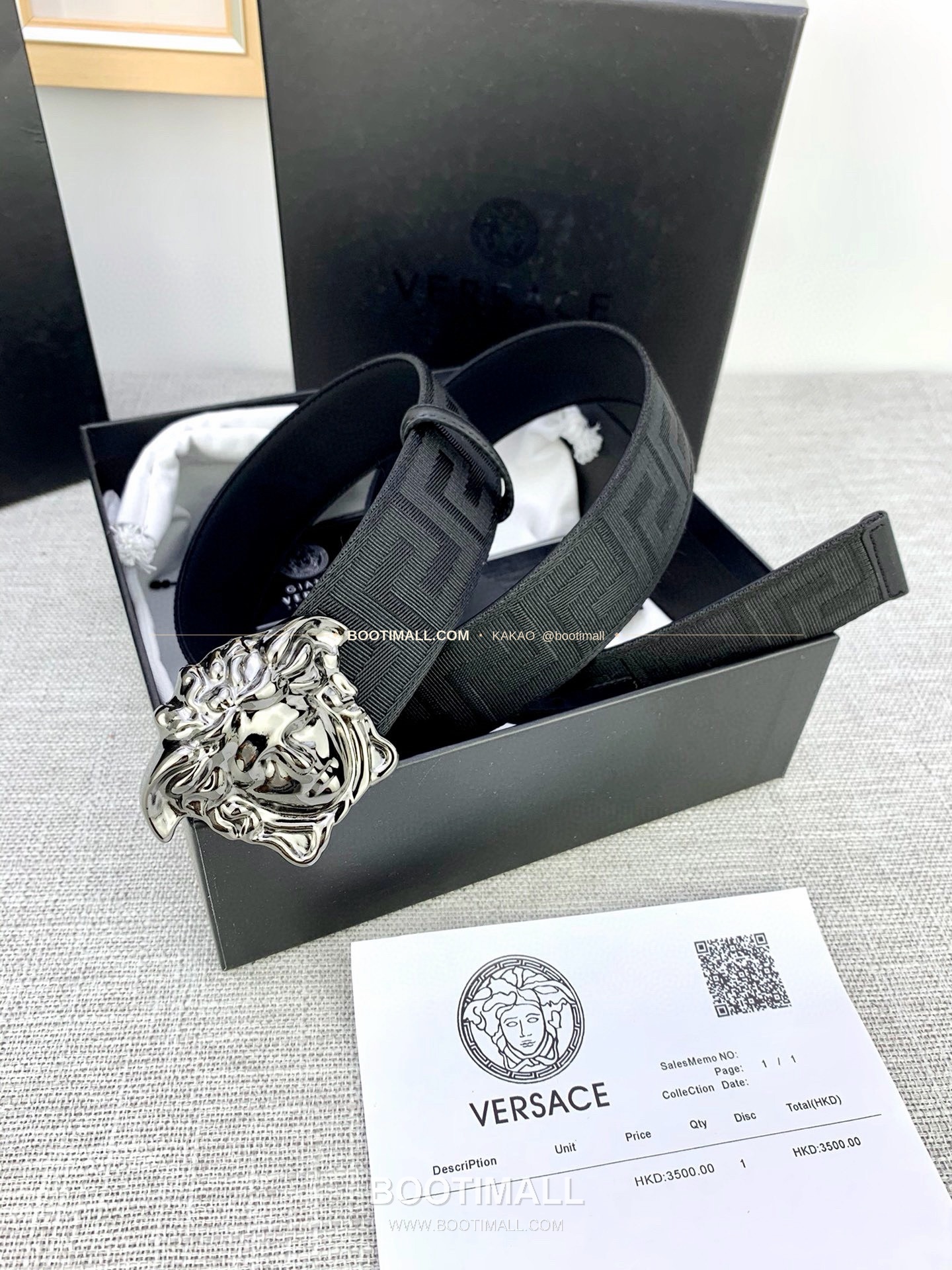 베르사체 메두사 캔버스 라그레카 카프스킨 벨트 Versace Medusa Canvas La Greca Calfskin Belt 4cm 4