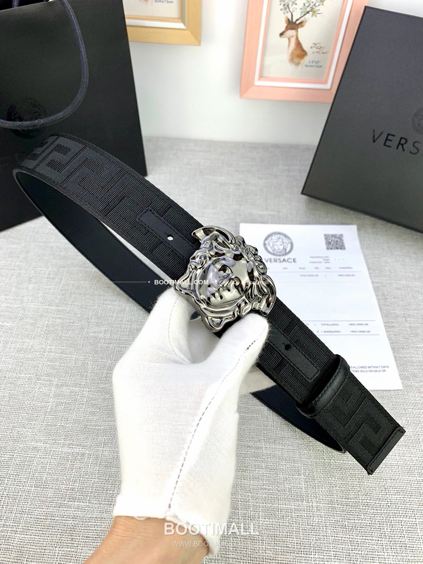 베르사체 메두사 캔버스 라그레카 카프스킨 벨트 Versace Medusa Canvas La Greca Calfskin Belt 4cm 5