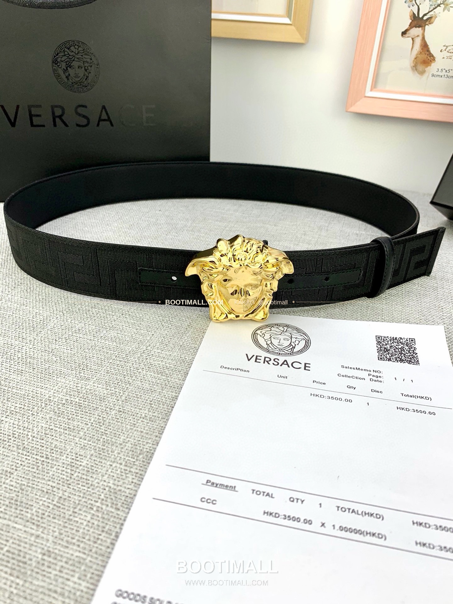 베르사체 메두사 캔버스 라그레카 카프스킨 벨트 Versace Medusa Canvas La Greca Calfskin Belt 4cm 1