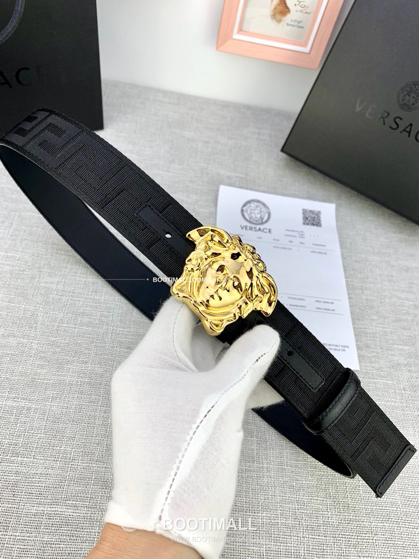 베르사체 메두사 캔버스 라그레카 카프스킨 벨트 Versace Medusa Canvas La Greca Calfskin Belt 4cm 5