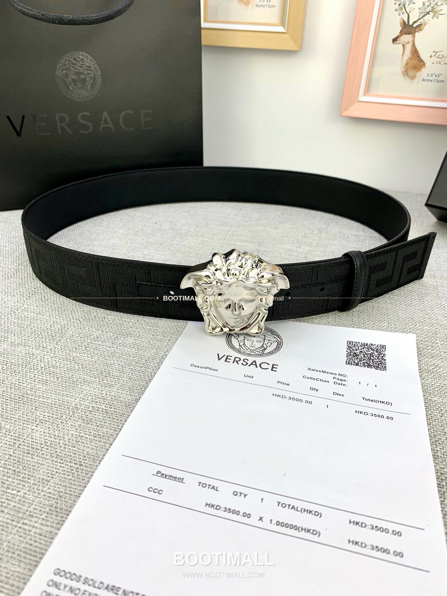 베르사체 메두사 캔버스 라그레카 카프스킨 벨트 Versace Medusa Canvas La Greca Calfskin Belt 4cm 1