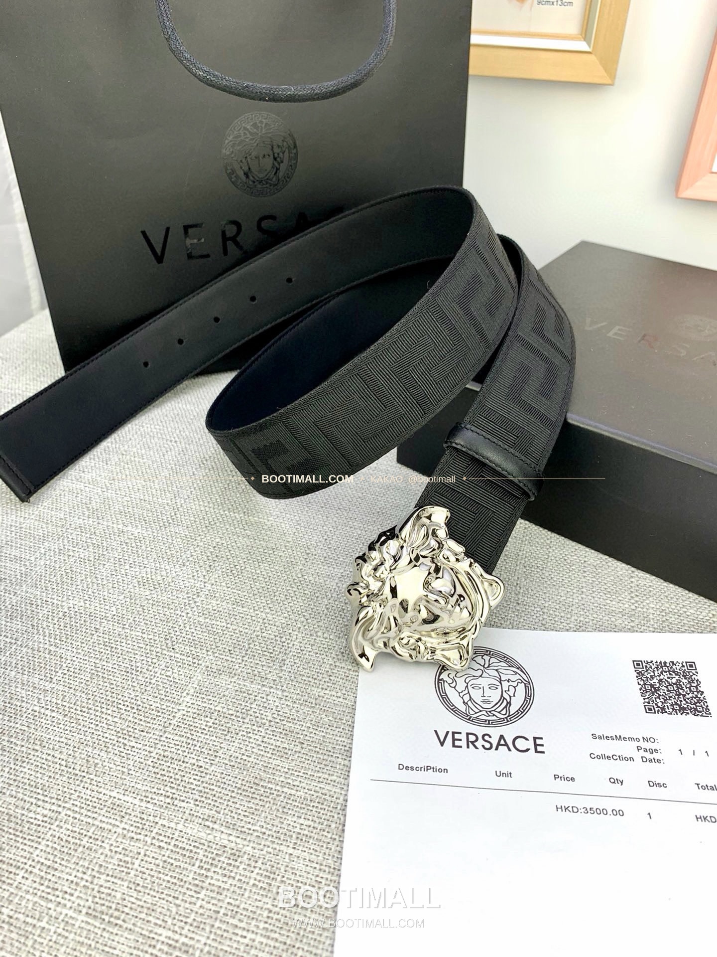 베르사체 메두사 캔버스 라그레카 카프스킨 벨트 Versace Medusa Canvas La Greca Calfskin Belt 4cm 4