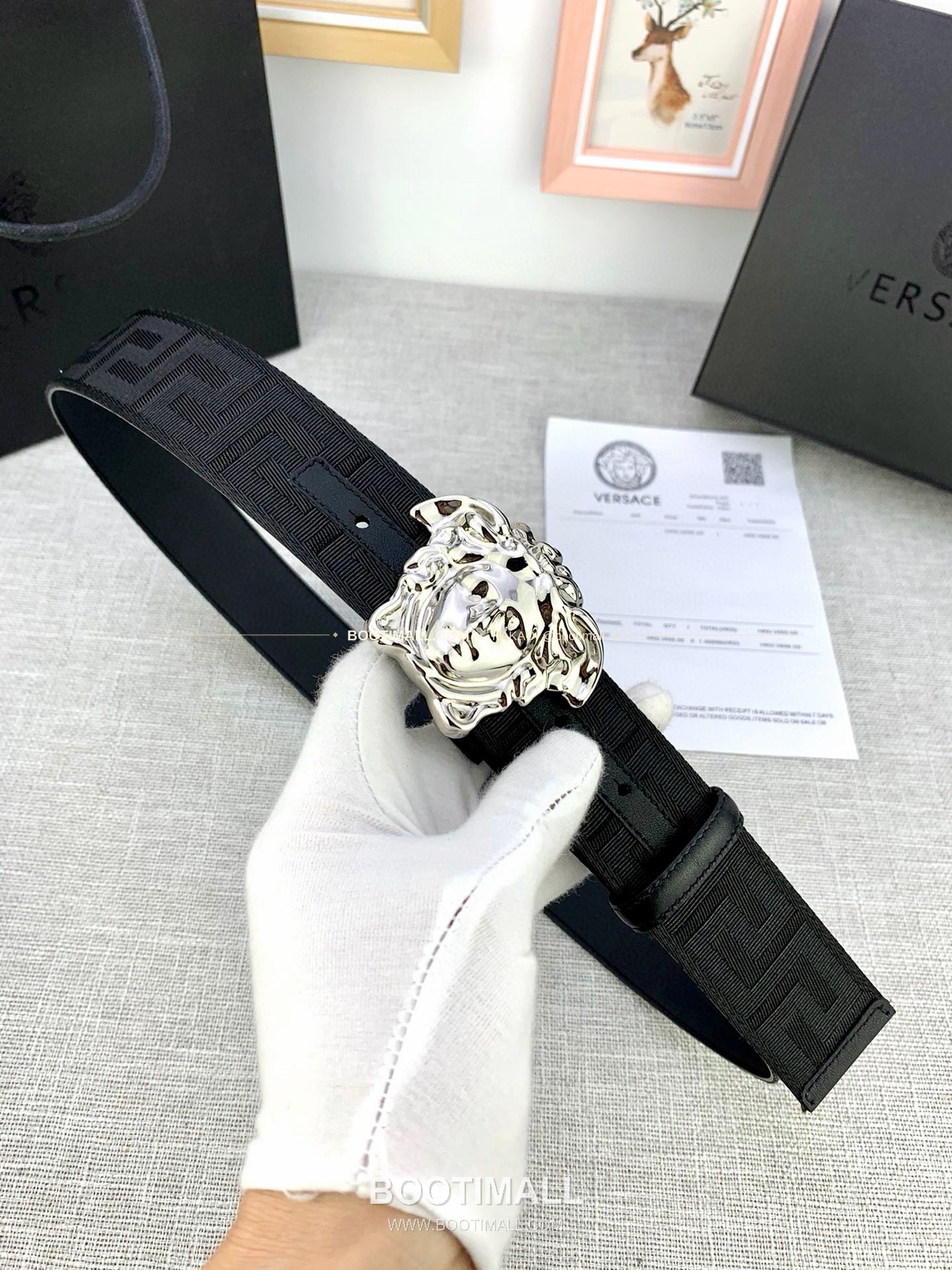 베르사체 메두사 캔버스 라그레카 카프스킨 벨트 Versace Medusa Canvas La Greca Calfskin Belt 4cm 5
