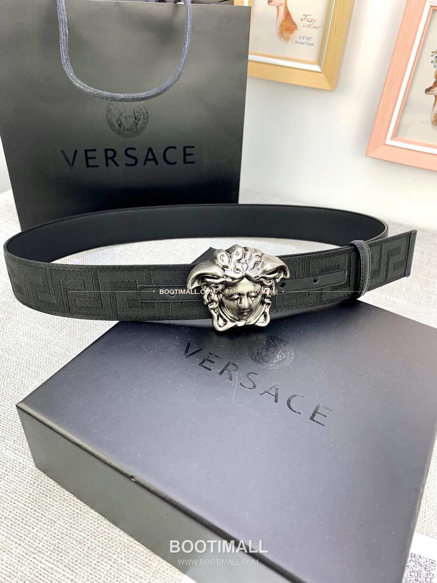 베르사체 메두사 캔버스 라그레카 카프스킨 벨트 Versace Medusa Canvas La Greca Calfskin Belt 4cm 1