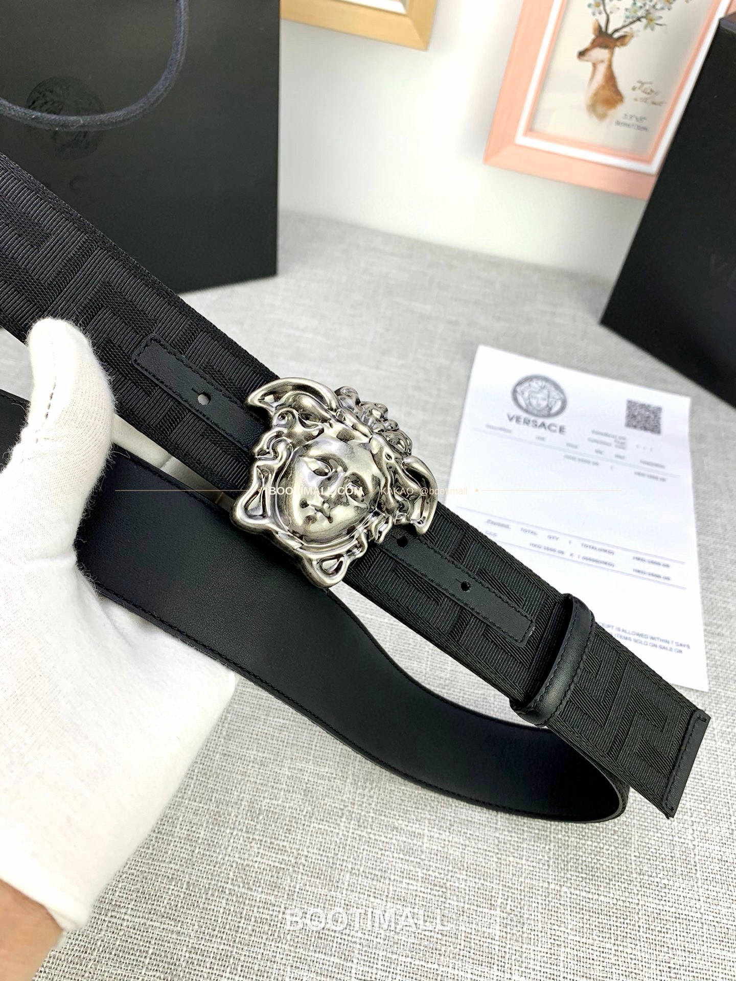 베르사체 메두사 캔버스 라그레카 카프스킨 벨트 Versace Medusa Canvas La Greca Calfskin Belt 4cm 2