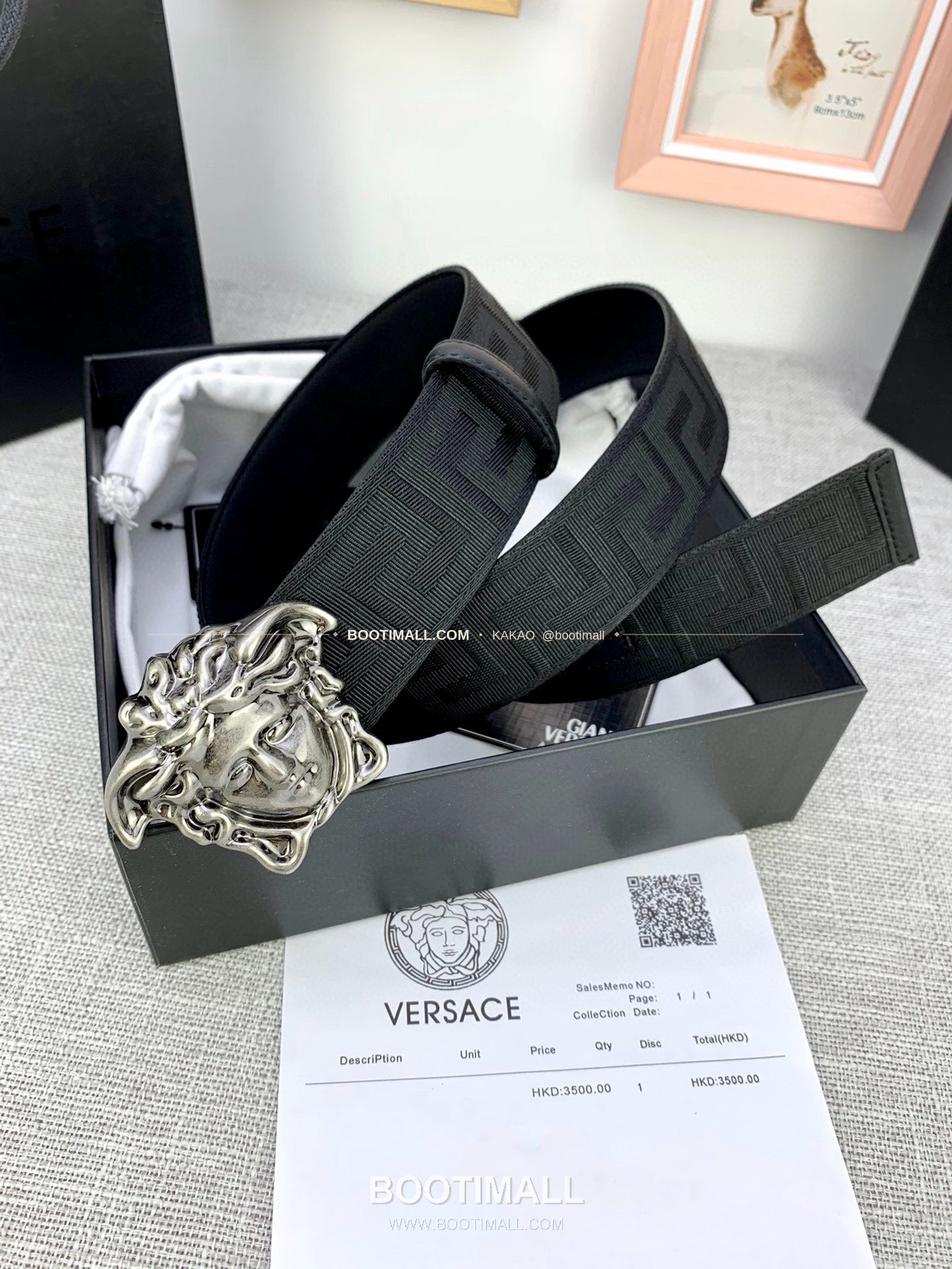 베르사체 메두사 캔버스 라그레카 카프스킨 벨트 Versace Medusa Canvas La Greca Calfskin Belt 4cm 3