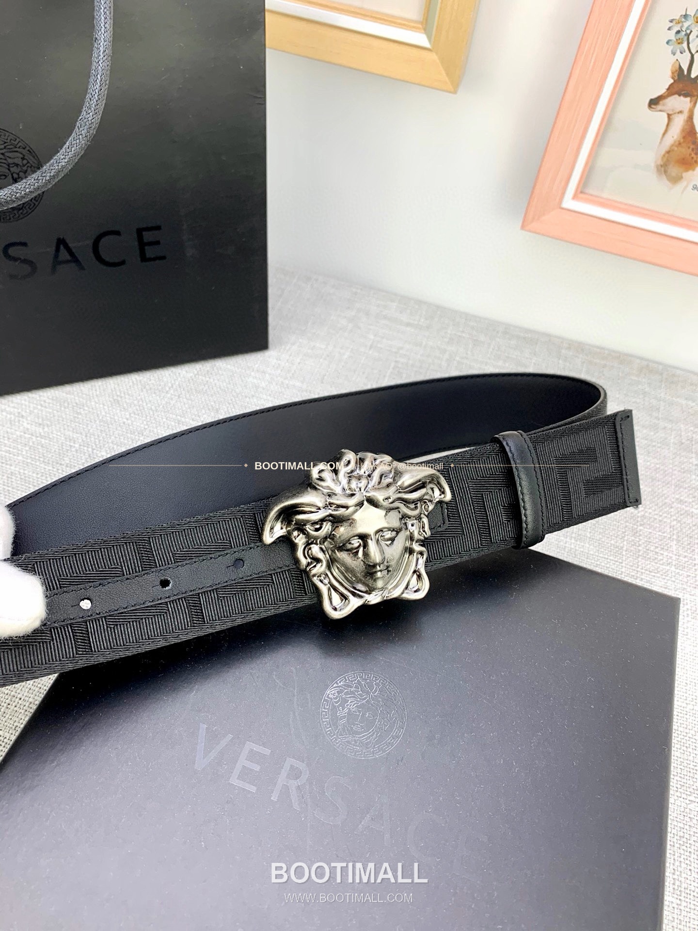 베르사체 메두사 캔버스 라그레카 카프스킨 벨트 Versace Medusa Canvas La Greca Calfskin Belt 4cm 4